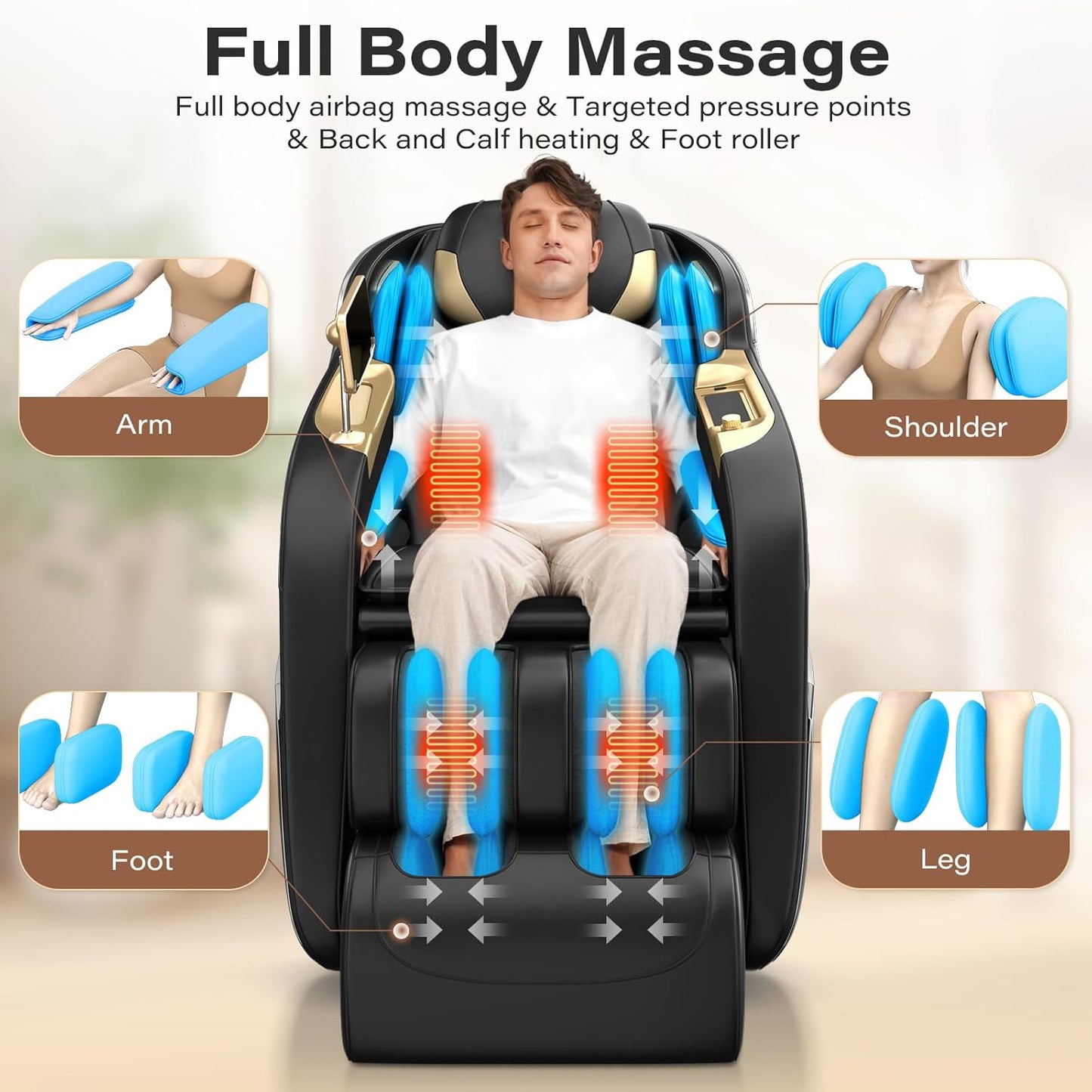 TLIFE Full Body Massage Chair - 160° Zero Gravity Recliner with Body Scan & 12 Auto Modes | Black
