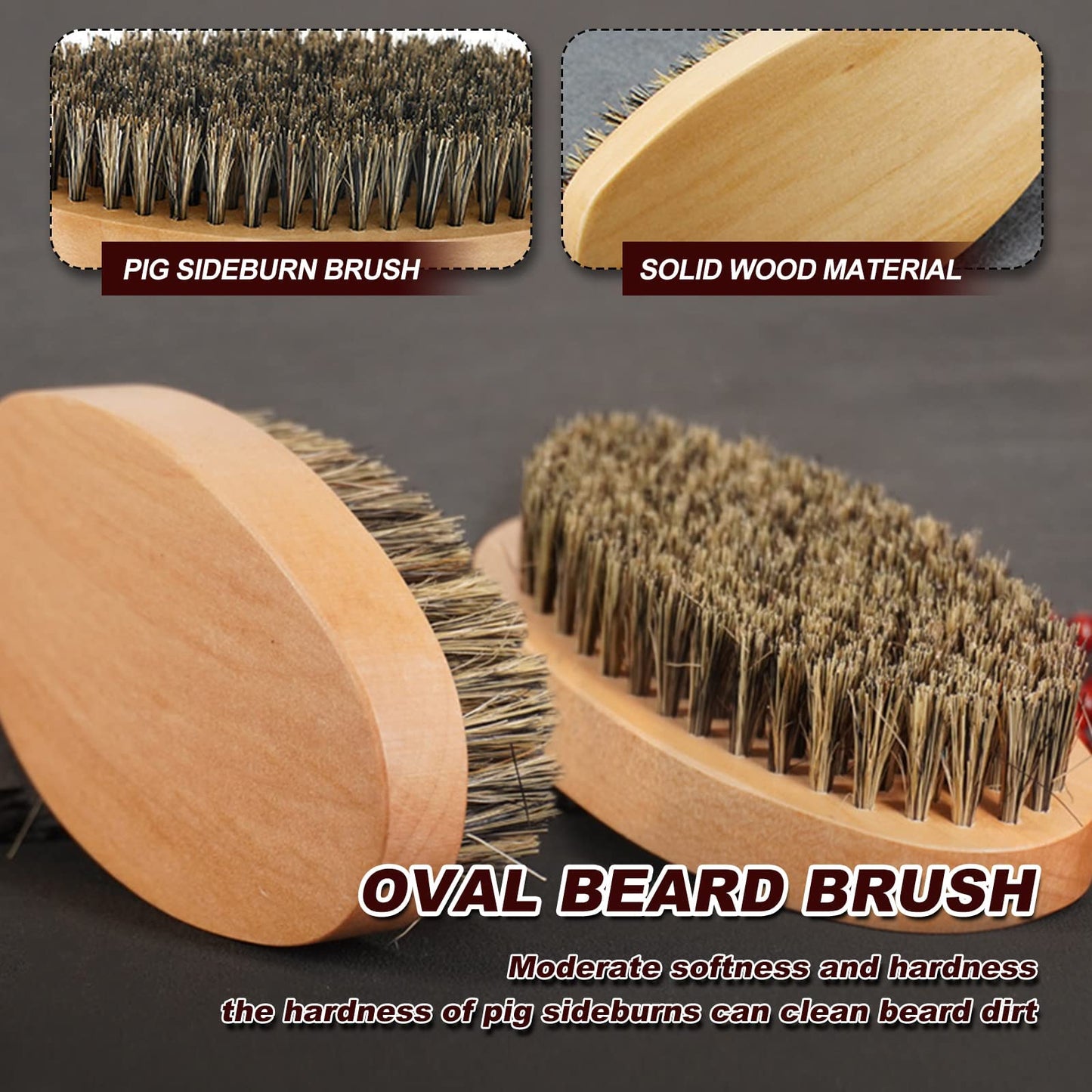 Wooden Beard Grooming Set, 2-Piece Boar Bristle Brush and Comb Kit for Men's Facial Hair Care and Styling