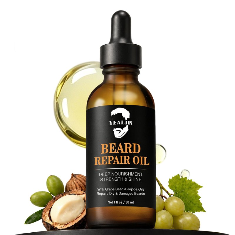 YEALIR Repair Beard Oil for Men - Repairs Breakage & Split Ends, Softens and Strengthens Dry & Damaged Beard, Lightweight, Non-Greasy, Beard Conditioner with Squalane & Argan Oil, Unscented, 1 Oz