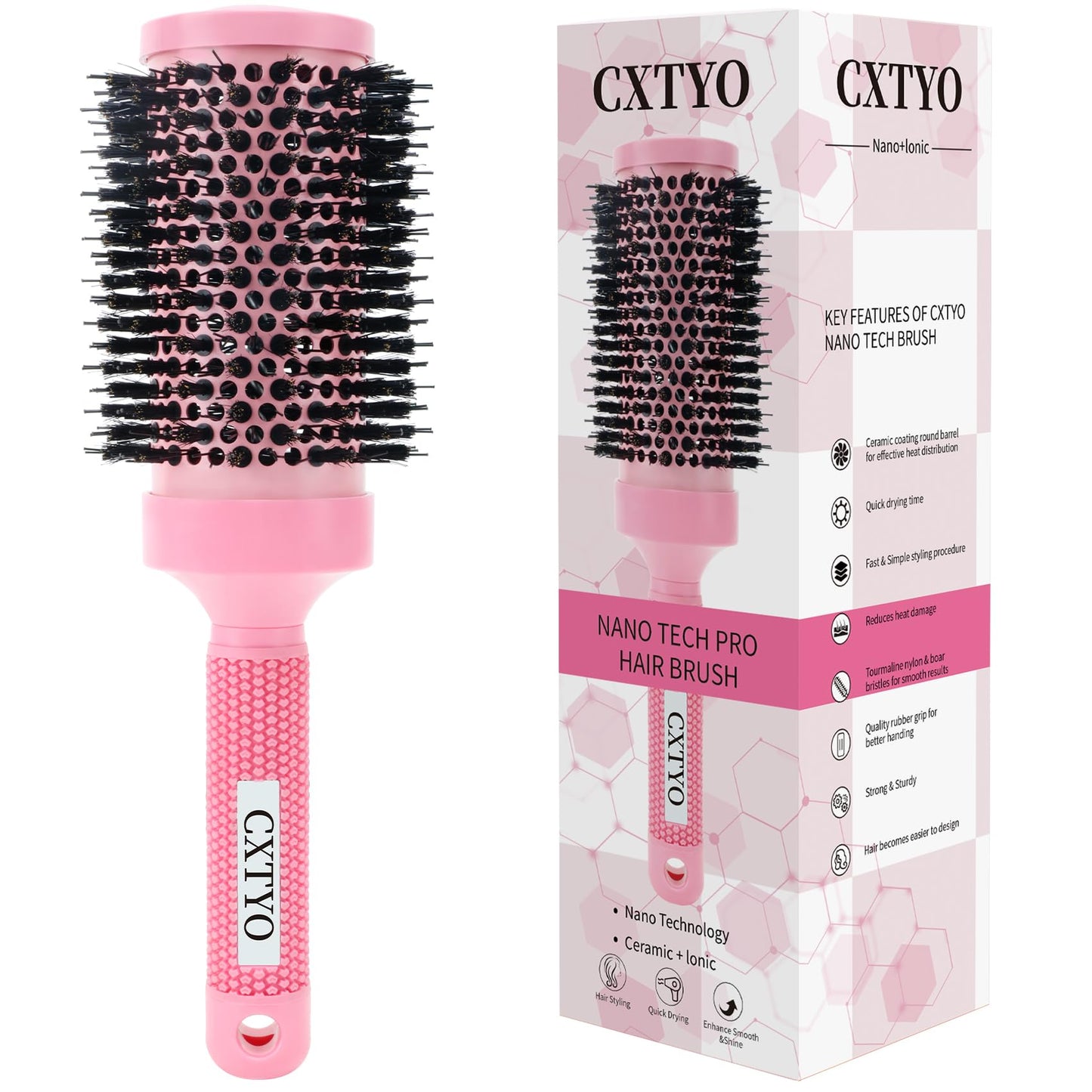CXTYO Round Brush for Blow Out, Large Round Hair Brush Nano Thermal Ceramic & Ionic Tech, Best for Long Thick Hair(3.3 Inch, Barrel 2.1 Inch)