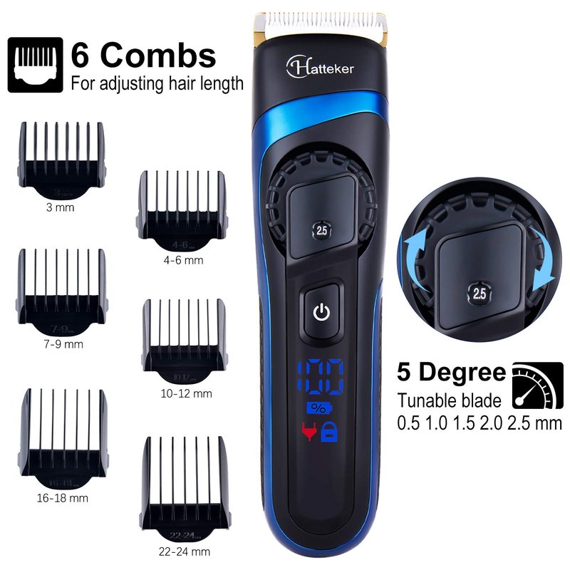 Hatteker Mens Hair Trimmer Clipper Body Hair Groomer Electric Beard Trimmer Hair Cutting Grooming Kit Cordless Back Shavers Waterproof USB Rechargeable
