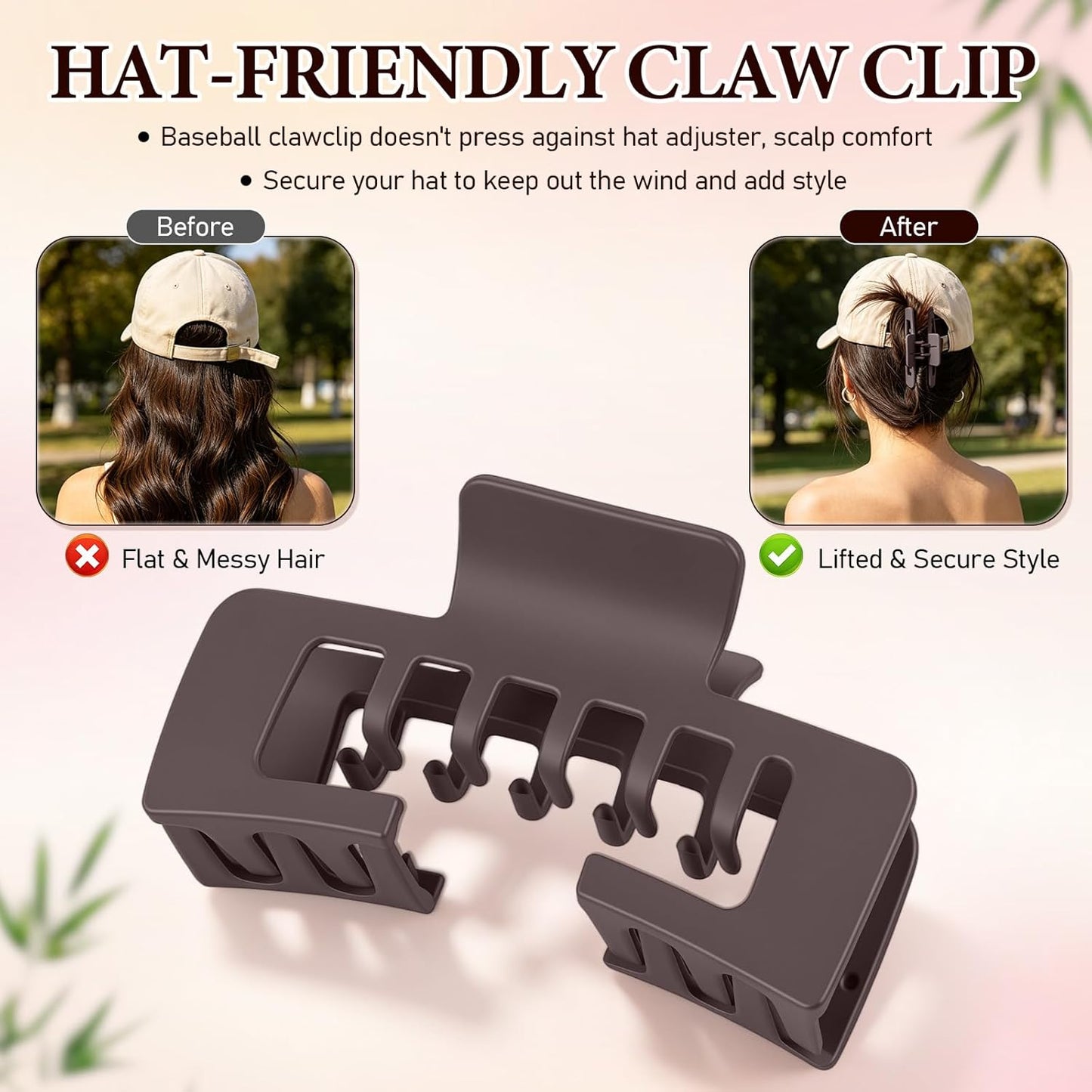 Hat-Friendly Claw Clips - Non-Slip Square Design for Baseball Caps | 4 Pcs Mixed Colors for Thick & Thin Hair