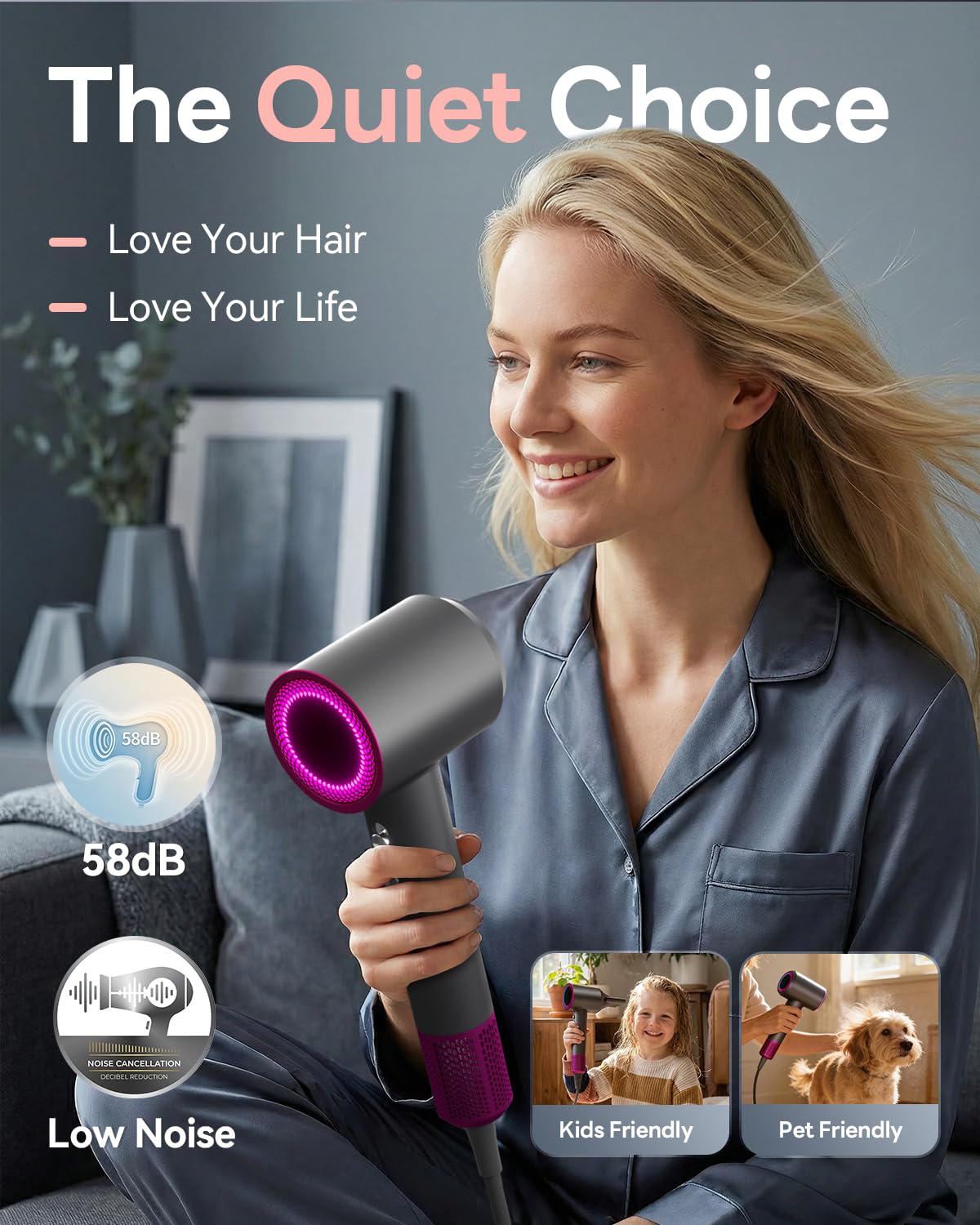 DZDVO Hair Dryer, 160000RPM with 500M Ionic Negative, Blow Dryer with Diffuser, Fast Drying Hairdryer for Women and Men, Thermo-Control Lightweight Quiet for Curly Hair, Home Travel Salon