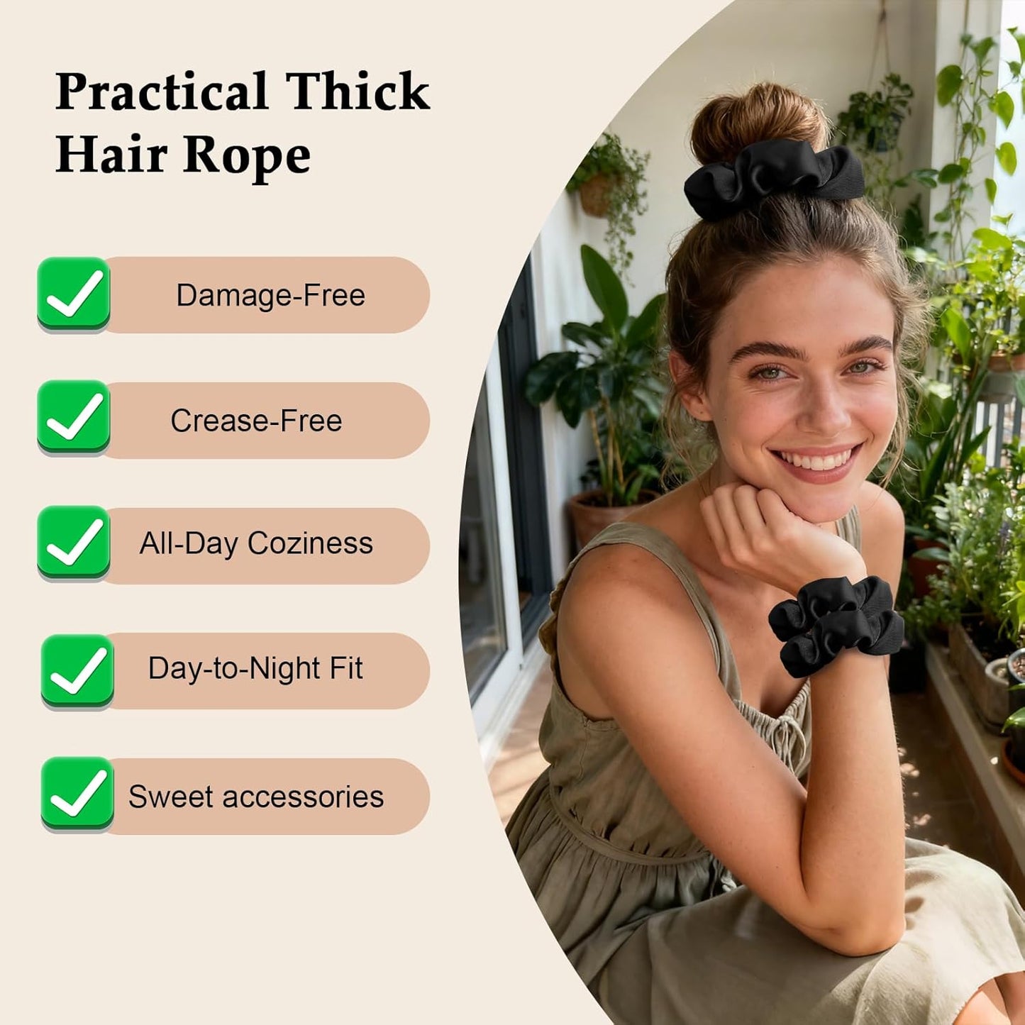 Satin Scrunchies for Women - 8PCS Black Silk Hair Ties | No-Crease, Frizz-Free Gentle Elastic Bands for All Hair Types