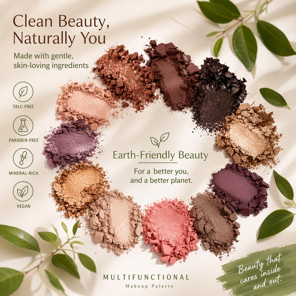 Multifunctional Makeup Palette - 6 Eyeshadows & 3 Face Powders, Neutral Shades | Cruelty-Free, Inspired by Tuscan Elegance