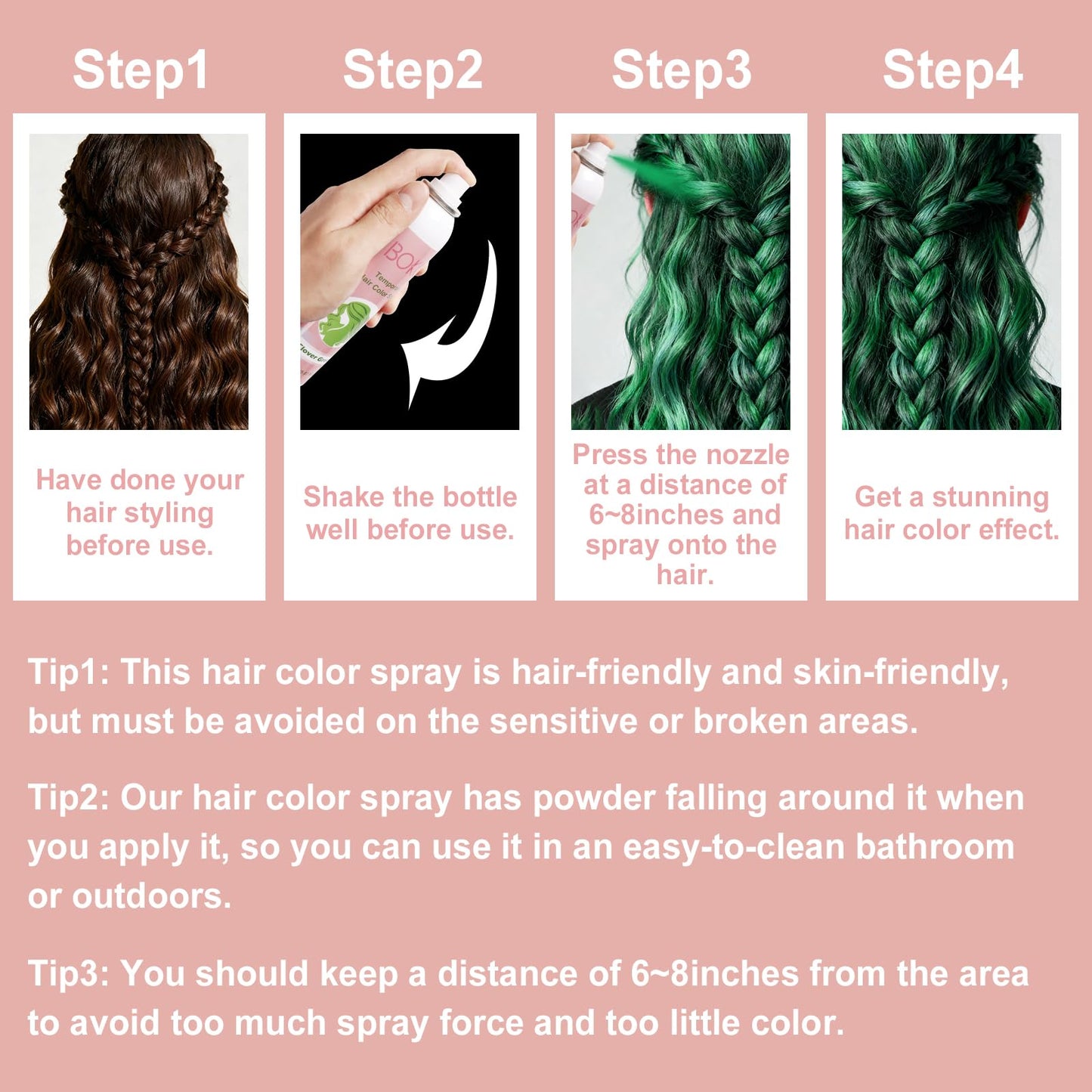 Boko Temporary Hair Color Spray, 150 ML Green Hair Dye