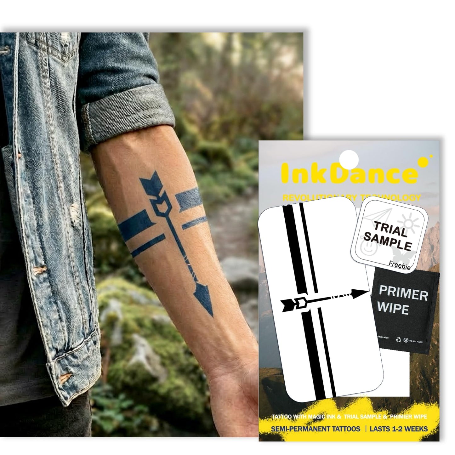 InkDance Semi-Permanent Tattoo, Warrior's Path, Long Lasting Temporary Tattoos, Waterproof Plant-Based Ink, Lasts 1-2 Weeks, Color Develops in 24 Hours D028
