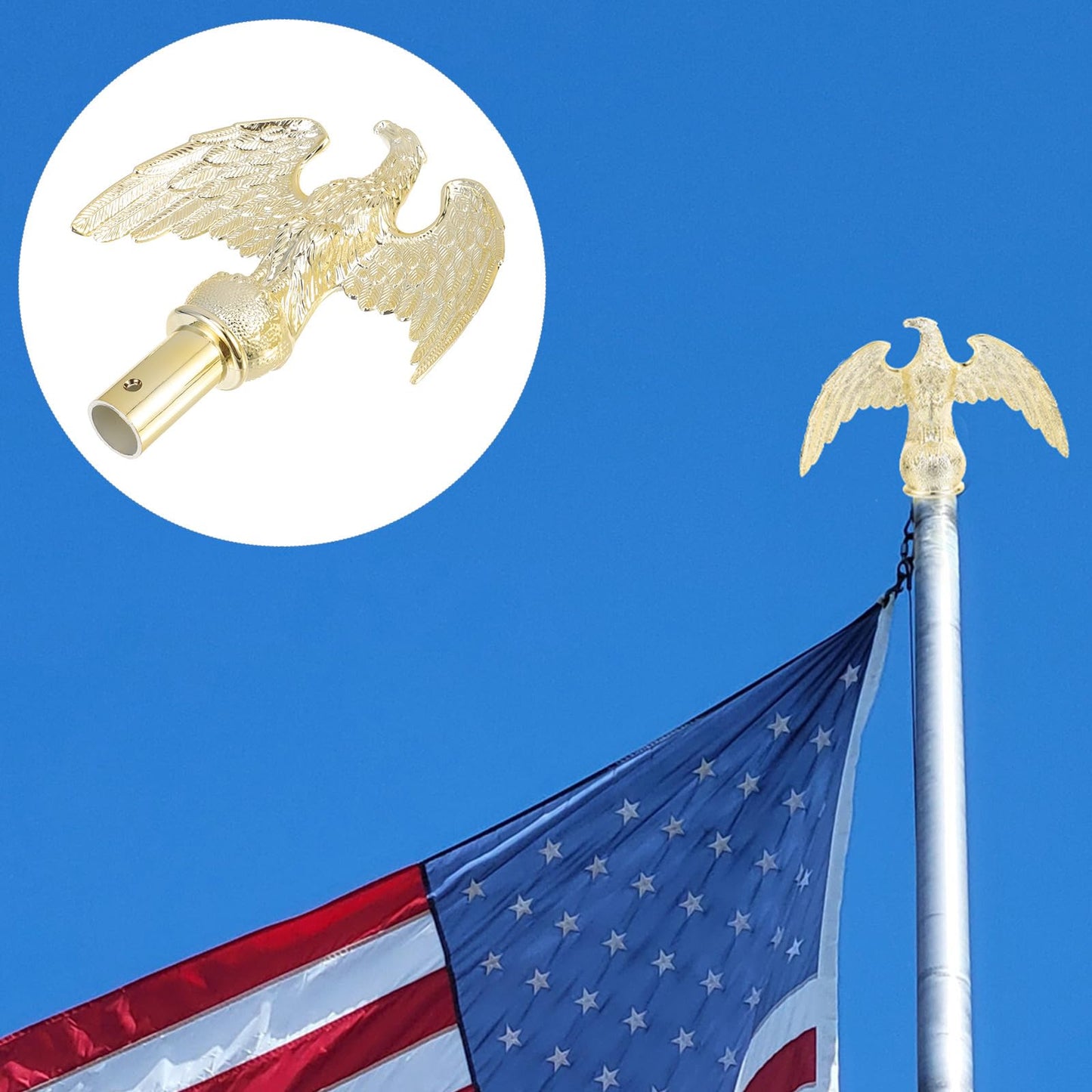 POPETPOP Eagle Flag Pole Topper 8 Inch Plastic Eagle Head Finial for Outdoor Flagpole Hardware Fits 3/4 Inch Threading Ideal for Patio and Lawn Decoration