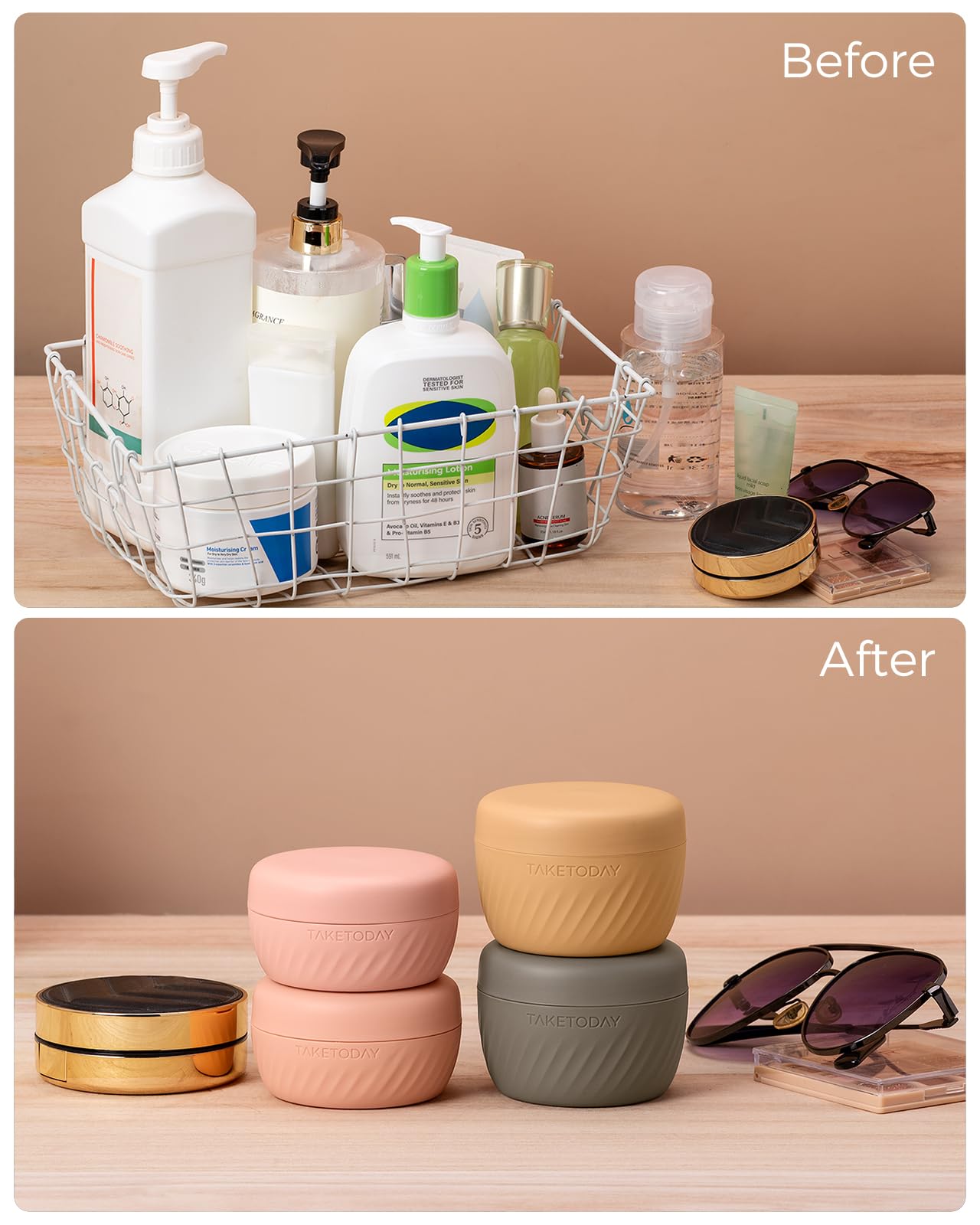TakeToday Travel Containers for Toiletries, 2oz, 4 Pack, Apricot