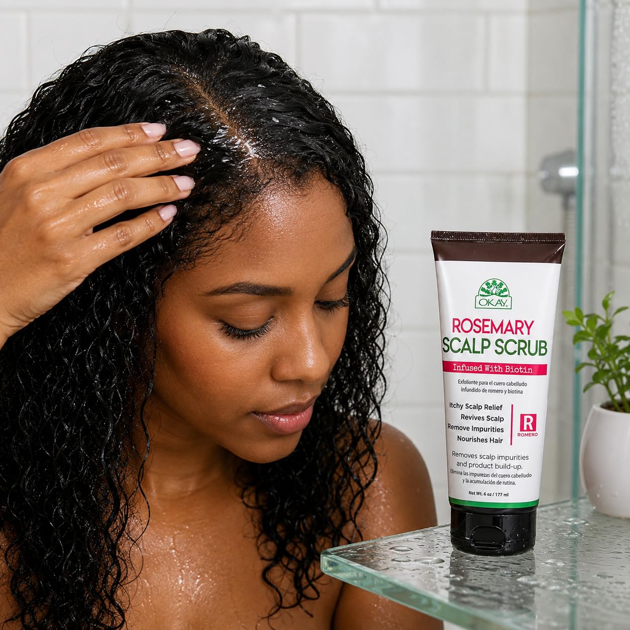 OKAY Rosemary Scalp Scrub with Biotin 6 oz – Exfoliating Scalp Treatment for Dandruff, Build-Up Removal & Hair Growth Support
