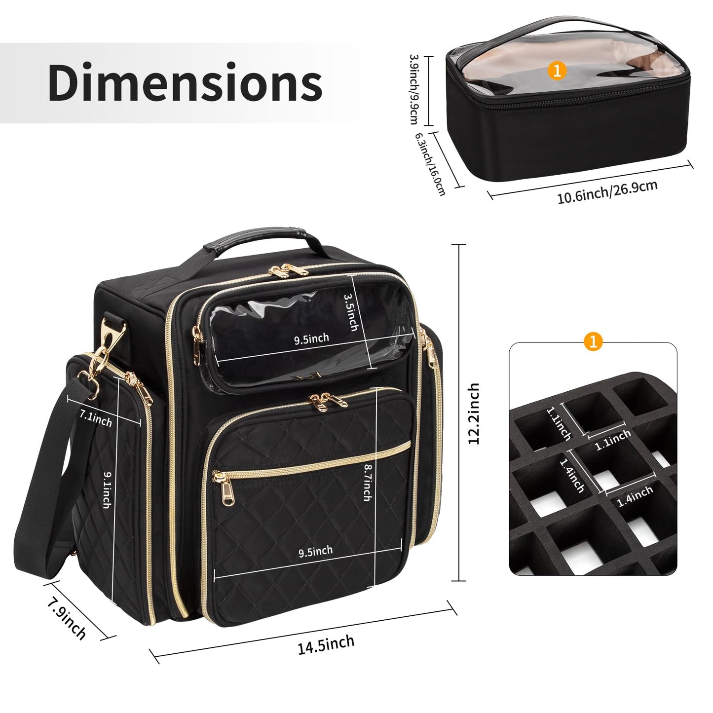 OCHEAL Nail Polish Organizer, Holds Nail Lamp and 75+ Bottles, Nail Polish Holder Case with 3 Individual Pouches Fit Manicure Tools Storage for Manicurist Travel Carrying Bag -Black
