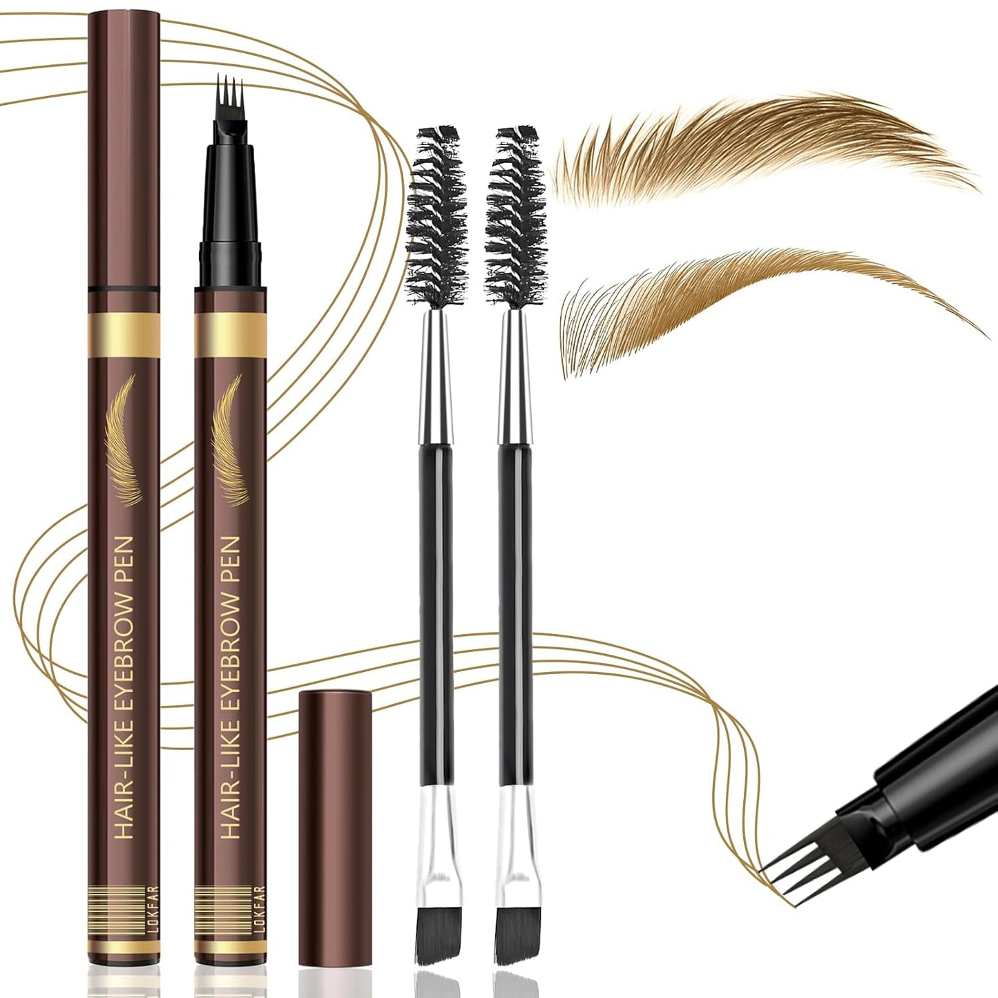 Microblading Eyebrow Pen Set - Waterproof 4-Tip Precision Pencils with Brushes | Light Brown