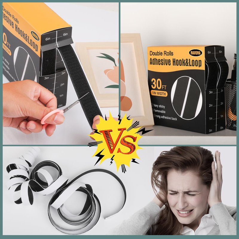 Navona 30Ft x 1 Inch Hook and Loop Strips with Adhesive, Double Rolls of Heavy Duty Self Adhesive Tape with Backing, Nylon Self Adhesive Tape for Home Office School and Crafting,Black