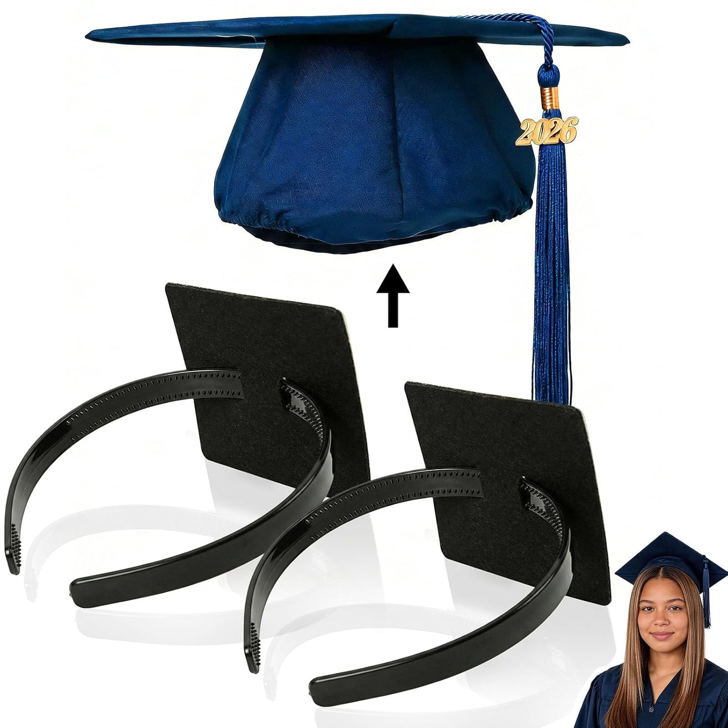 Graduation Cap Headband - 2 Pack Secure Grad Cap Insert with Hook & Loop | Clear Accessory for Students