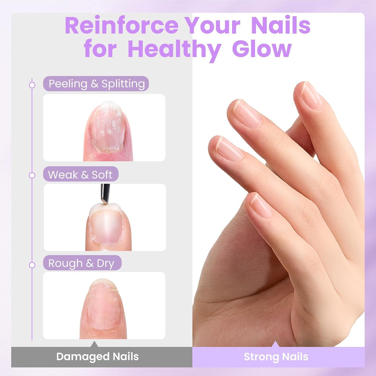 Beetles Nail Strengthener - Grape Nail Enhancer for Damaged Nails | 15ml Air Dry Polish for Natural Growth