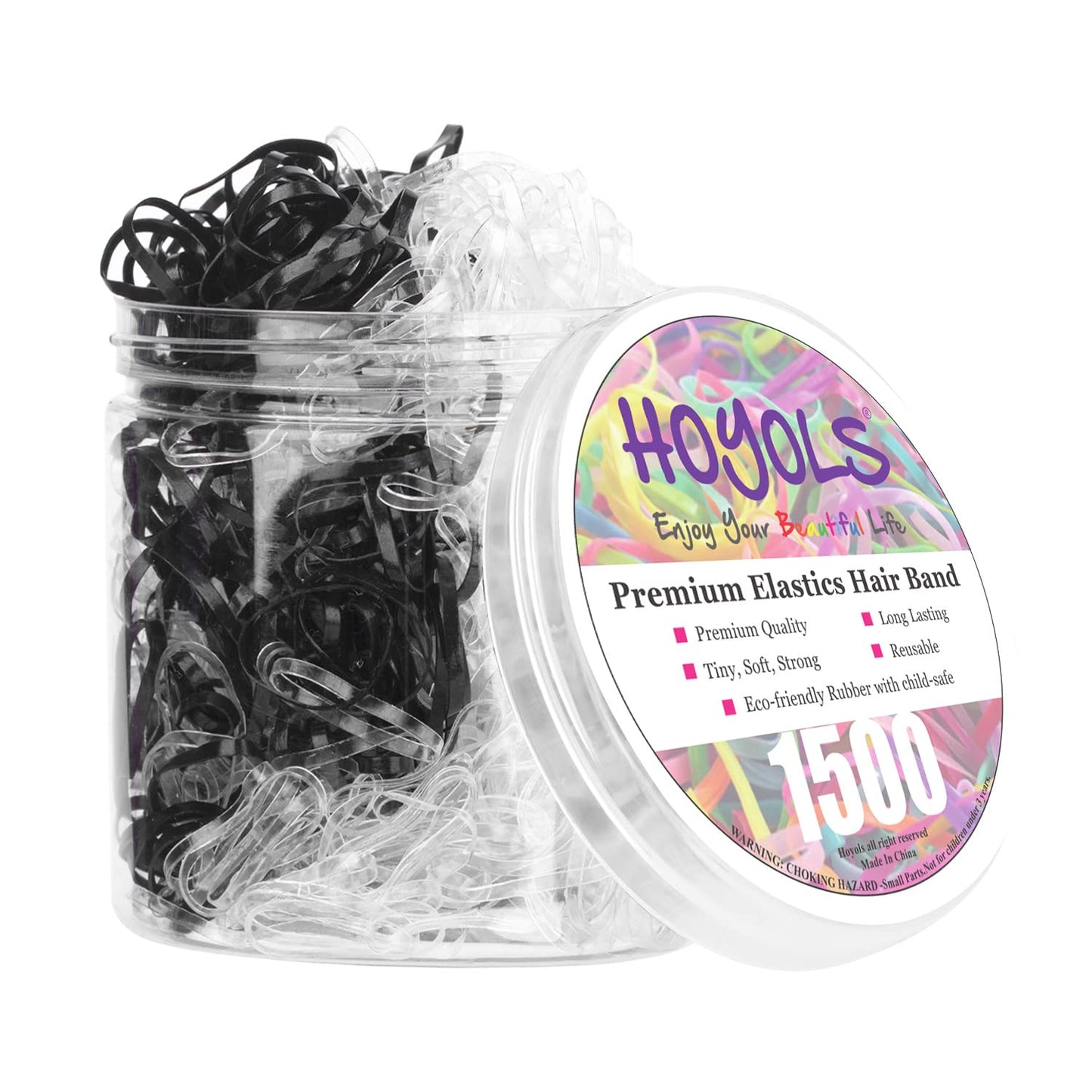 Clear Elastic Hair Rubber Bands - 1500 Mini Ponytail Holders for Kids | No Crease, 1 Inch TPU