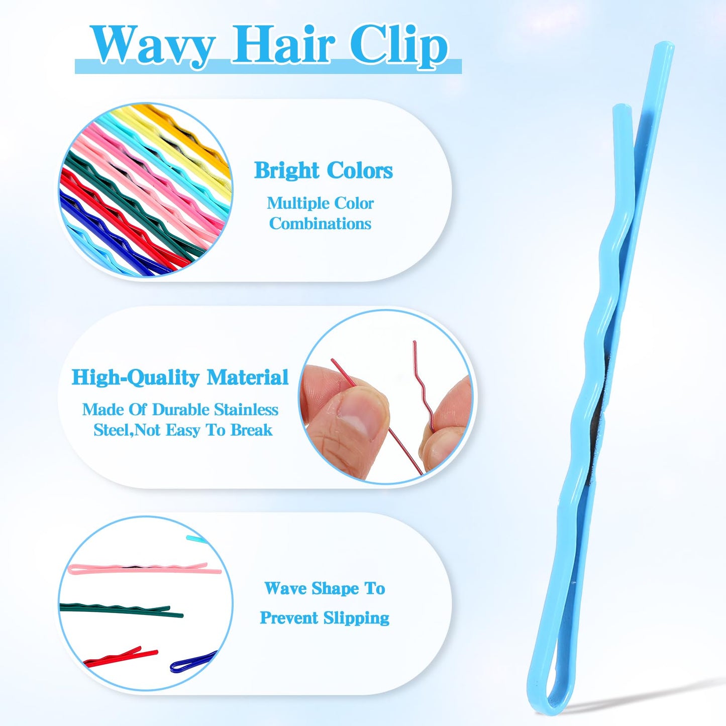 AOZUO Colorful Bobby Pins, 50pcs 2.2 Inch Mini Hair Pins Metal Hair Clips Hairpins Barrettes Accessories for Women Gilrs Buns Long Straight Curly Hair Various Hairstyles (Wavy Style)