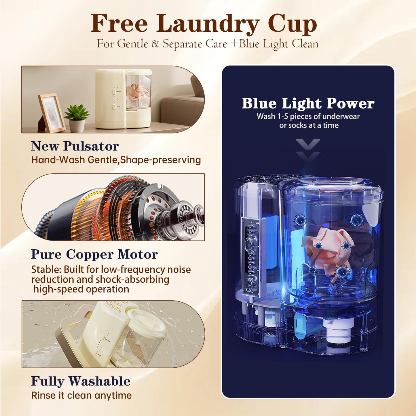 3-in-1 Electric Makeup Brush Cleaner and Dryer Machine with Detachable Underwear Cleaning Cup-Deep Cleaning,2H/5H Adjustable Drying,Fully Washable,for Makeup Brushes,Sponges and Delicate Clothing