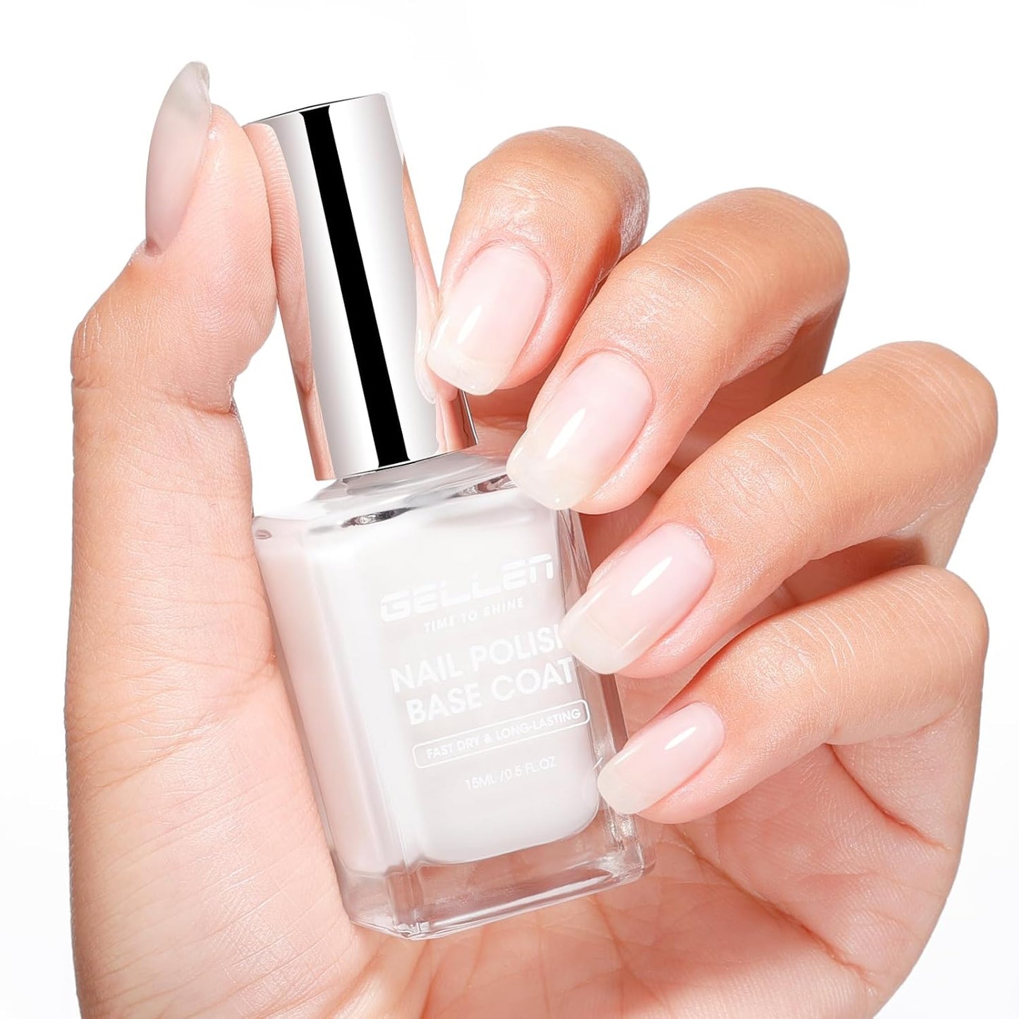 GELLEN 4-in-1 Clear Nail Polish - Base Coat, Sheer Tinted Milky Pink | Ridge Filler & Nail Strengthener