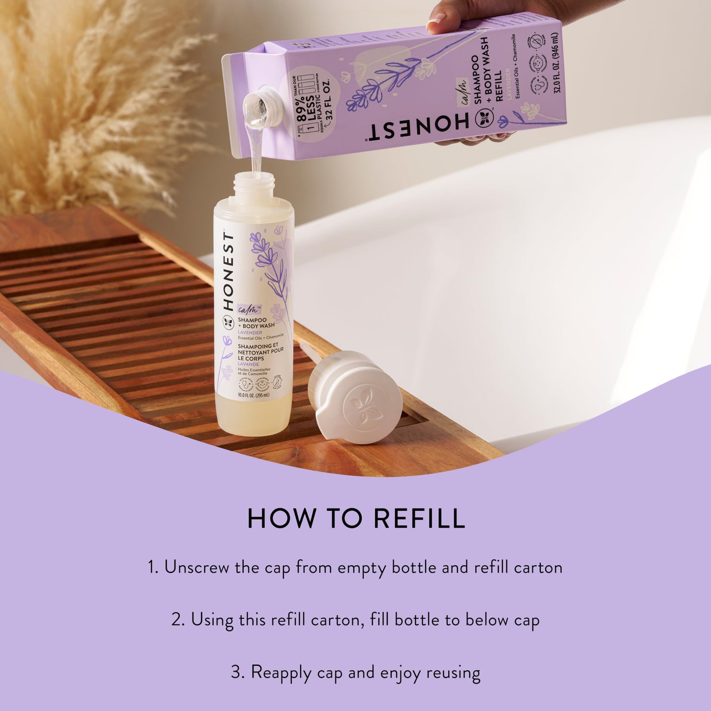 The Honest Company 2-in-1 Cleansing Shampoo Body Wash Refill Carton Gentle for Baby, Naturally Derived, Tear-free, Hypoallergenic, Lavender Calm, 32 fl oz