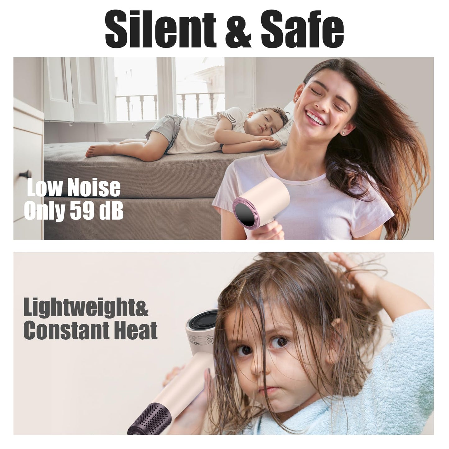 (OUTLET)slopehill 110,000 RPM Professional Hair Dryer - 0.8lb Ultra-Lightweight, 2 Billion Ion Technology for 98% Frizz Reduction, AI Smart-Temp Control, Magnetic Attachments for All Hair Types (Pink)