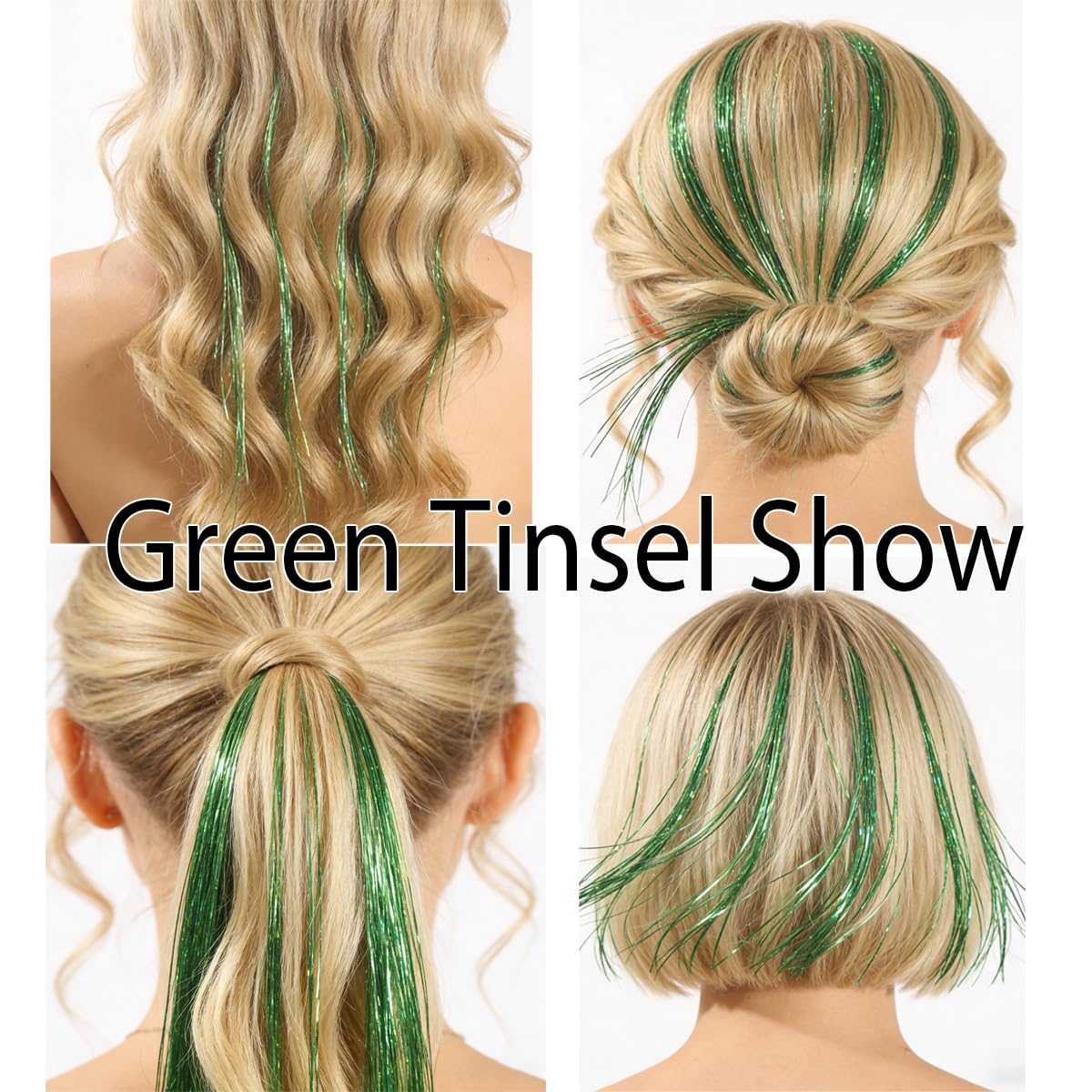 CelineBella Hair Tinsel - Emerald Green 48-Inch Glitter Strands | Sparkling Highlights for Parties & Cosplay