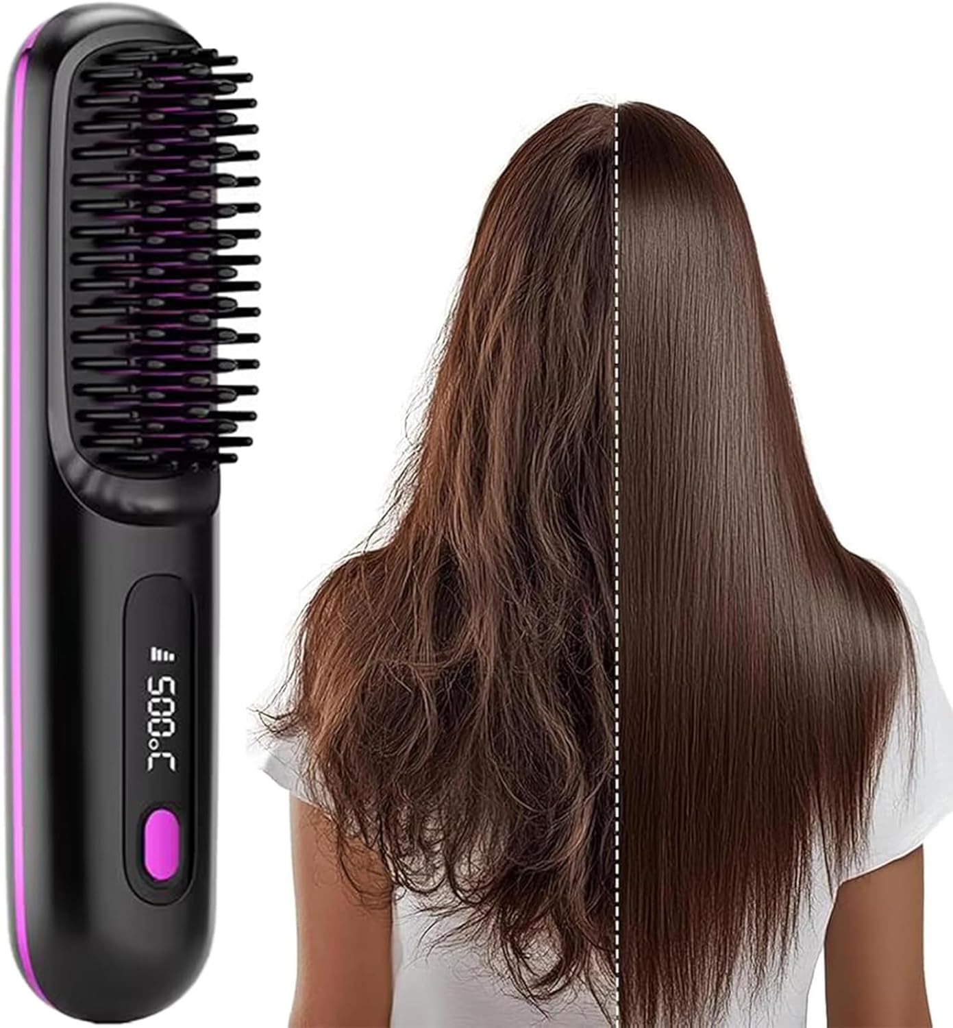 Go Brush Pro Cordless Straightening Brush for Short Hair - Fast Heat, 3 Temp Settings, Ionic & Ceramic Care | USB-C Rechargeable (Purple)