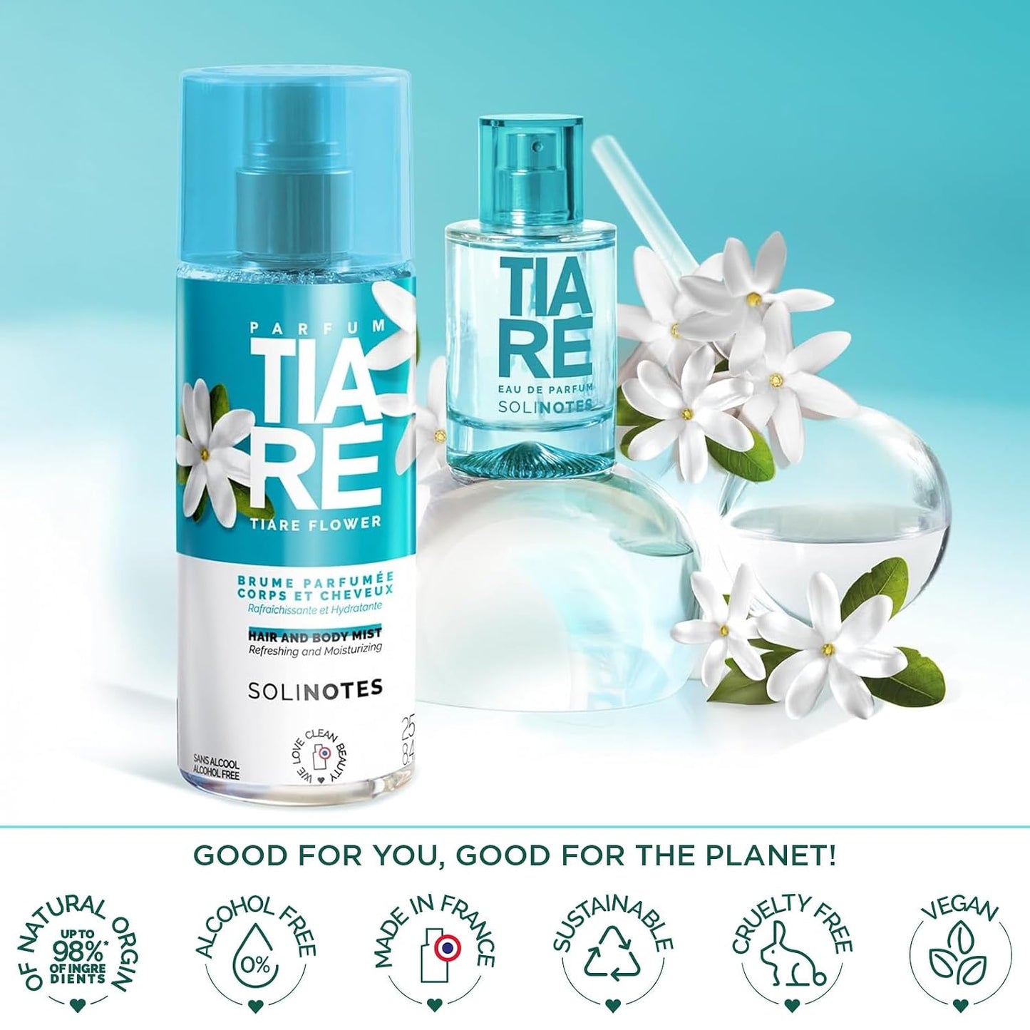 Tiare Body & Hair Mist - Tropical Vanilla Floral Perfume Spray | Alcohol-Free Hydrating Formula, 8.45 Fl Oz