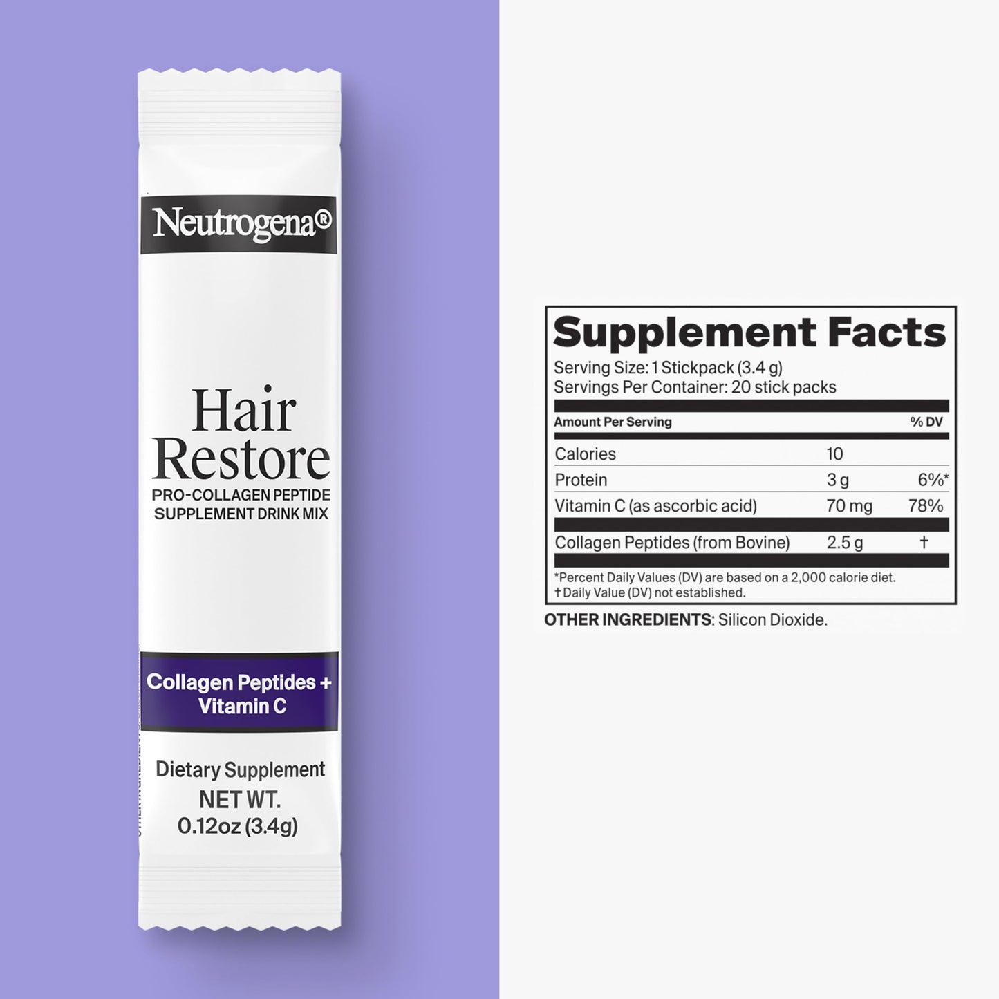 Neutrogena Hair Restore Pro Collagen Peptide Supplement Powder, 20 ct