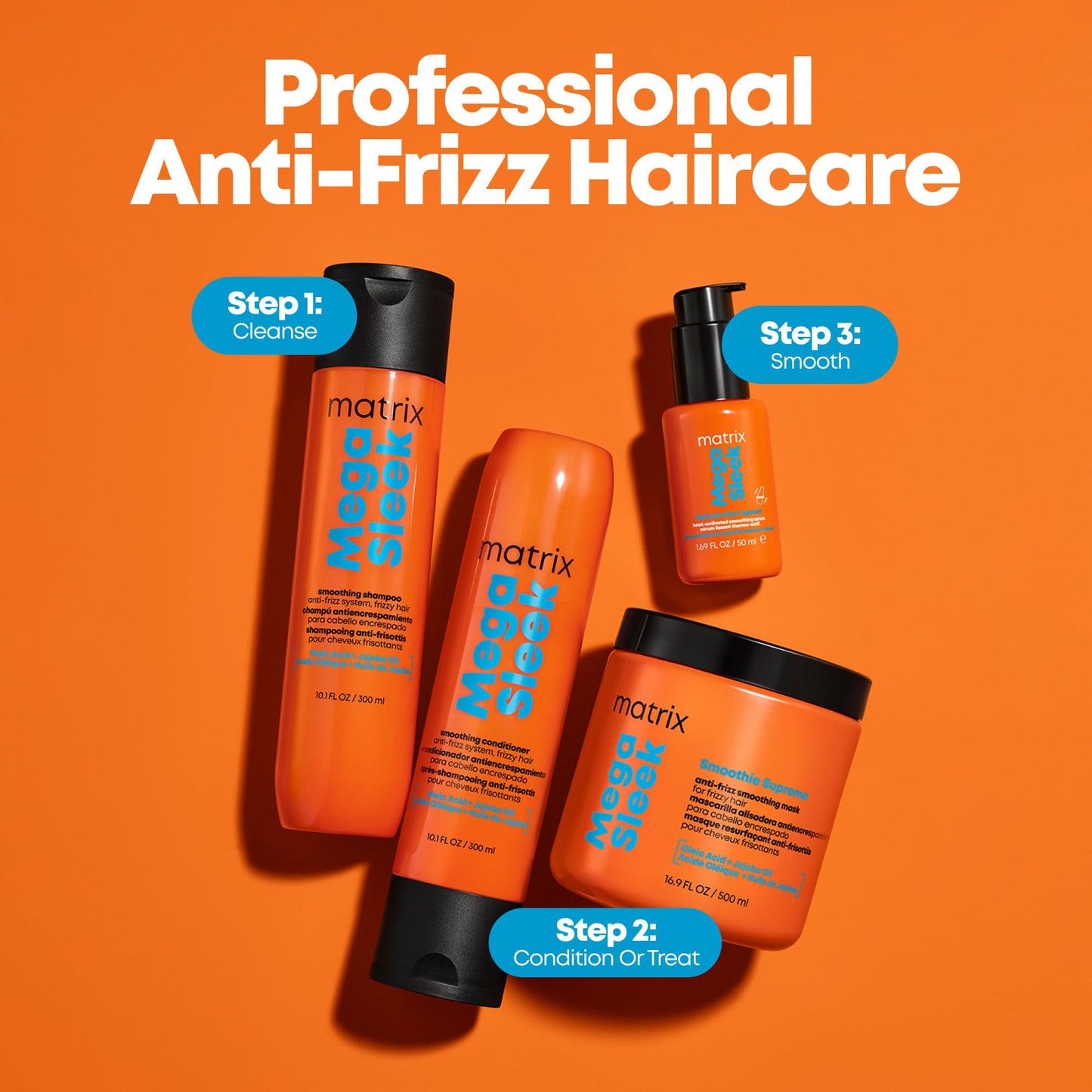 Matrix Mega Sleek Anti-Frizz Conditioner - 96H Frizz Control, 12x Smoother Hair, and Lasting Hydration, 10.1 Fl Oz