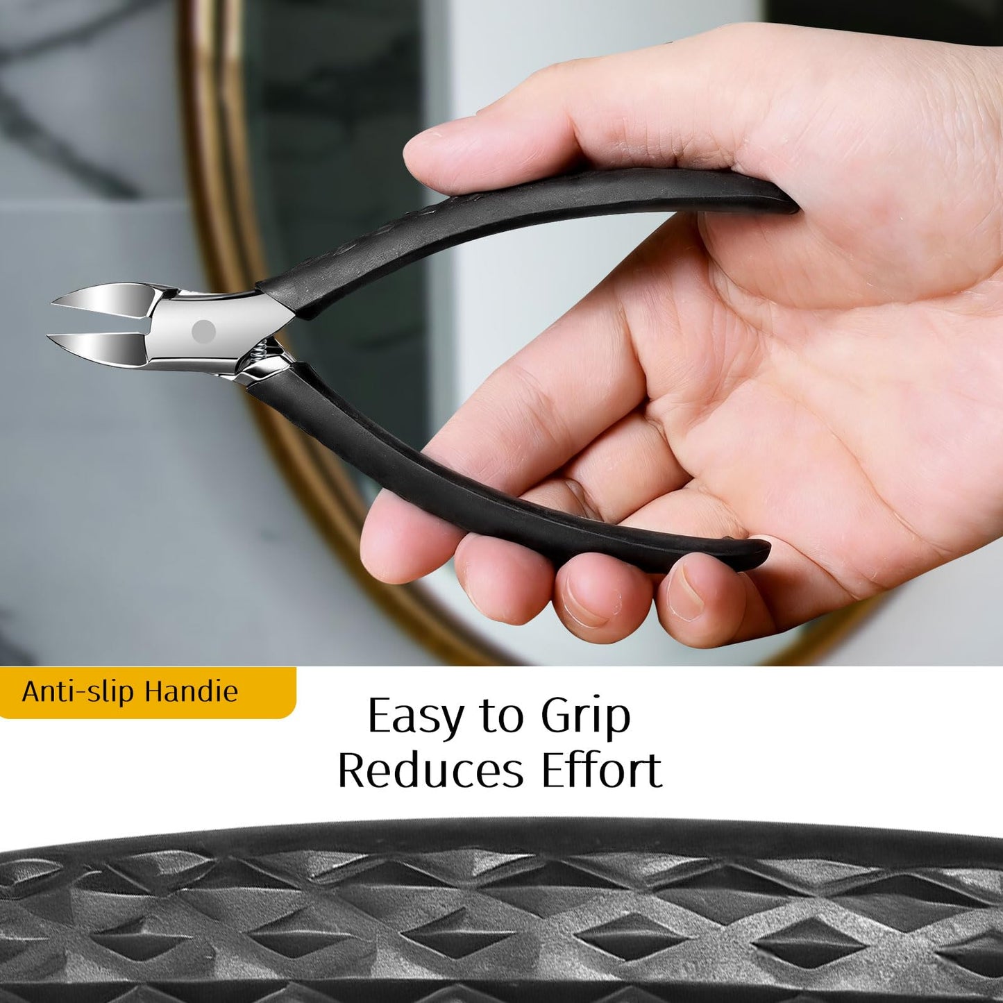 EBEWANLI Toenail Clippers for Thick Toenails - Heavy Duty Toe Nail Clipper Kit for Ingrown Toenails, Stainless Steel Nail Nippers with Non-Slip Rubber Handle, with Lifter & File and Travel Bag