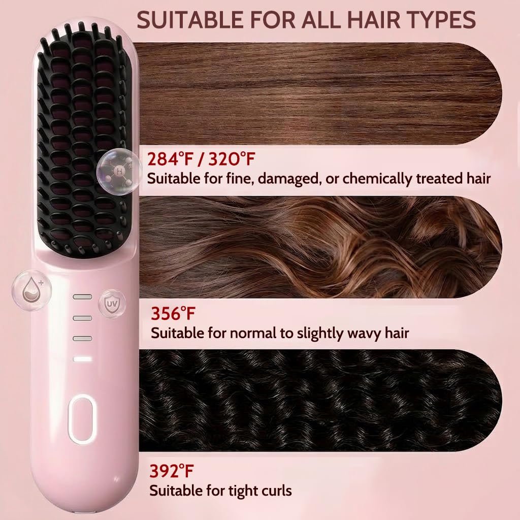 Flown Go Brush Pro for Short Hair, Nucelia Electric Hair Brush Styling for Travel, 2026 Upgraded Cordless Straightening & Curling Brush, 4000mah USB-C Rechargeable, Adds Volume, Frizz-Free Styling