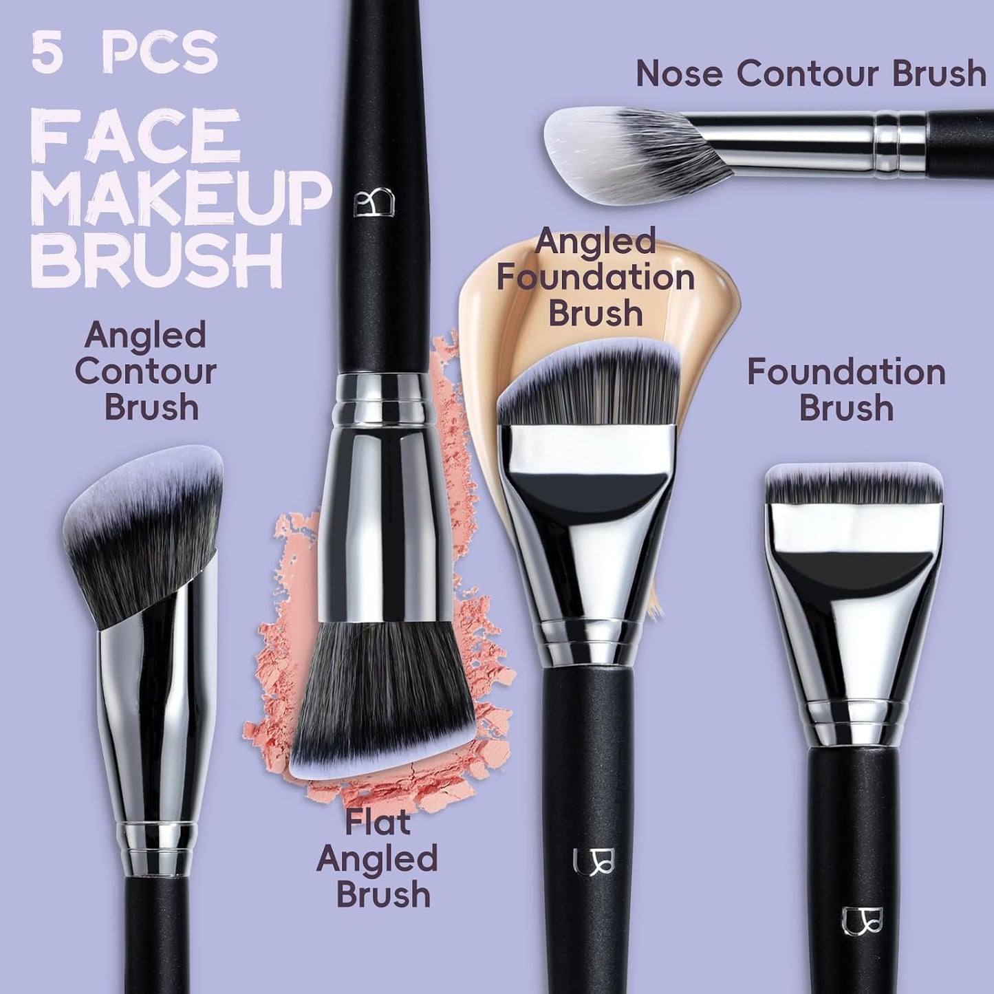 5 Pcs Professional Makeup Brush Set - Ultra-Soft Triangle Puffs & Multi-Functional Beauty Tools for Daily Use | Perfect for Eyeshadow, Concealer, Blush, and Foundation