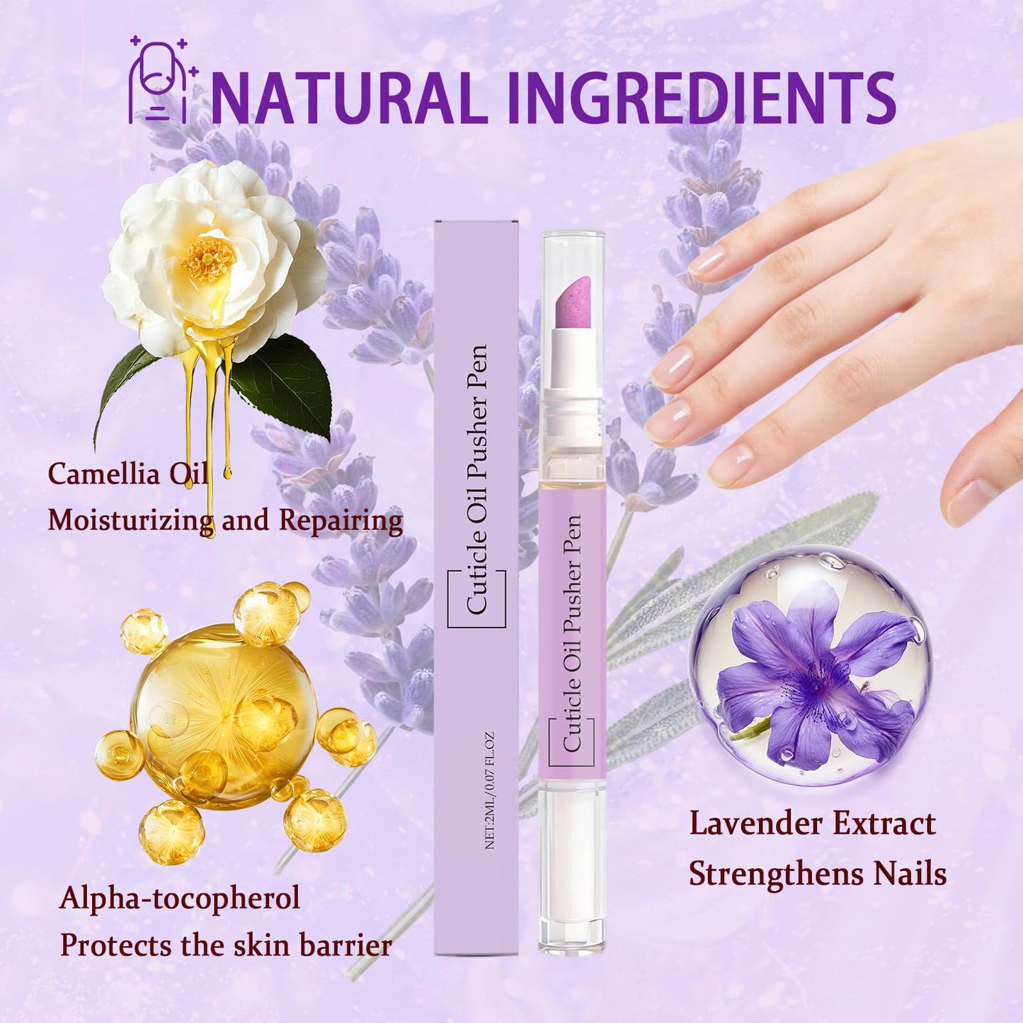 2PCS 2-in-1 Ceramic Cuticle Oil Pusher Pen, Cuticle Oil Pusher Pen, Nail Care Buffer Pens, Moisturizing Nail Care, for Dry & Damaged Nails, Hangnails, Moisturize Strengthen Brighten