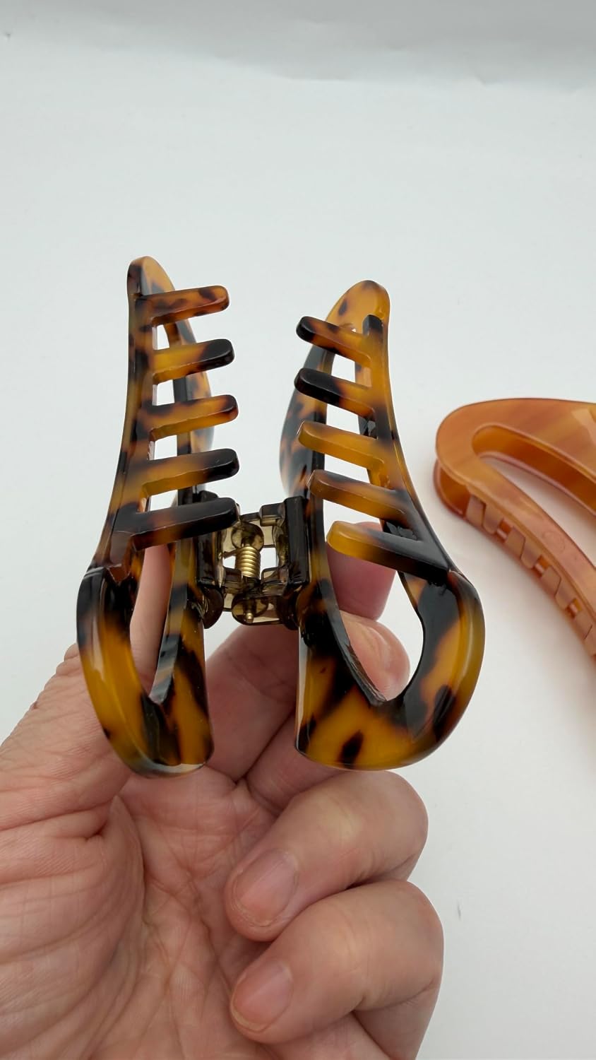 Tortoiseshell Hair Claw Clips - 2PCS Strong Hold Cellulose Acetate for Thick Hair | Leopard Print Medium Size Accessories