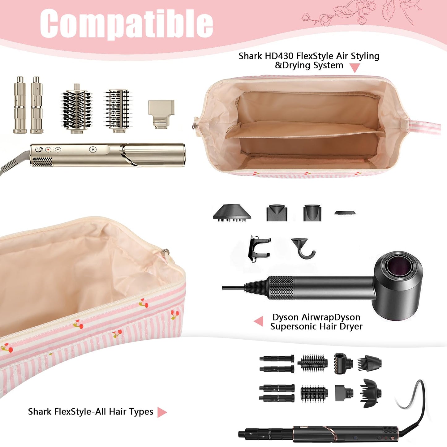 BRIOYHA Quilted Travel Case for Hair Styling Tools, Portable Organizer Bag Compatible with Shark FlexStyle, Dyson Airwrap, Revlon Curling Irons