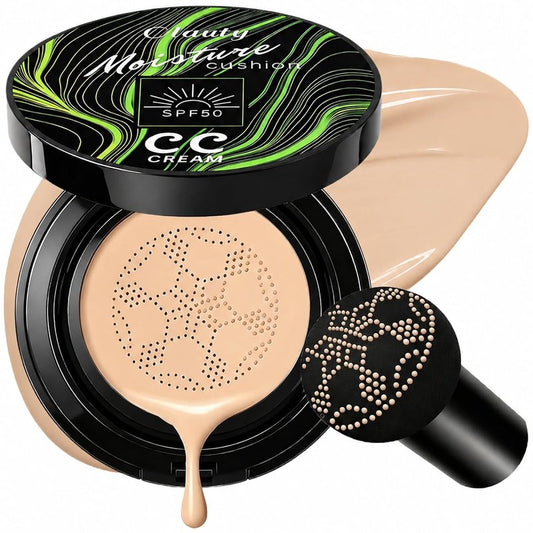 CC Cushion Foundation - Full Coverage Color Corrector with SPF 50+ | Moisturizing Concealer for Mature Skin (Buff Beige)