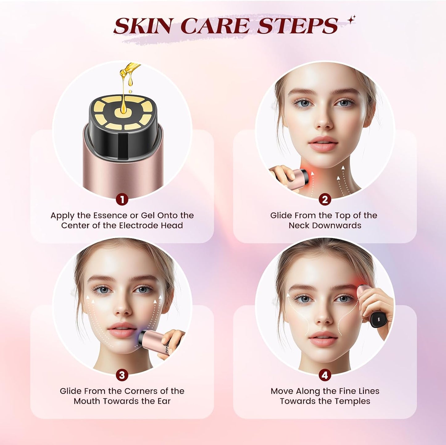 Microcurrent Facial Device - 3 Modes Red Light Therapy for Face & Neck | Gold Skin Care Massager
