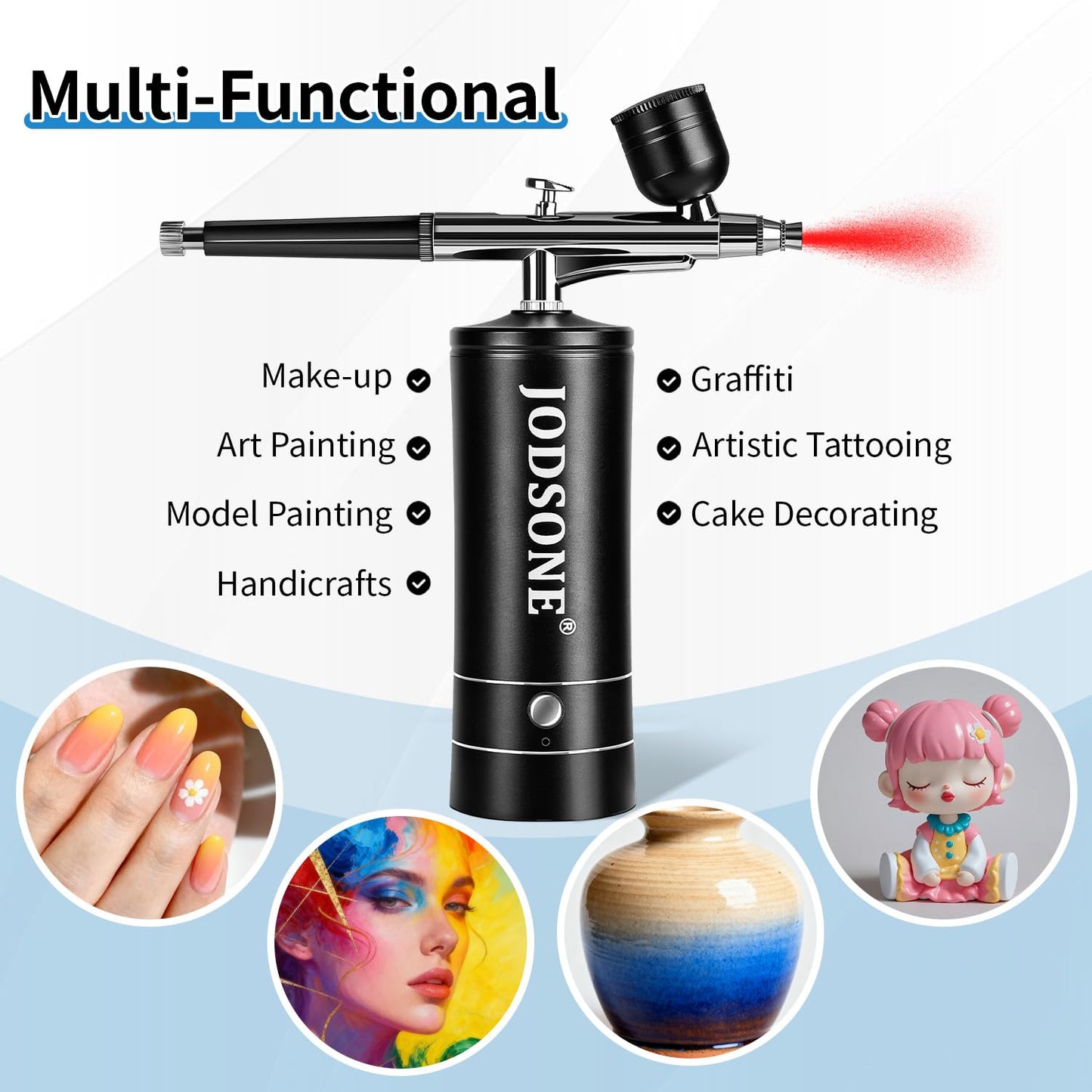 Airbrush Kit - Rechargeable Spray Compressor with 3 Pressure Settings | Cordless Air Brush for Nail Art, Makeup, Cake Decorating, Model Painting - Black