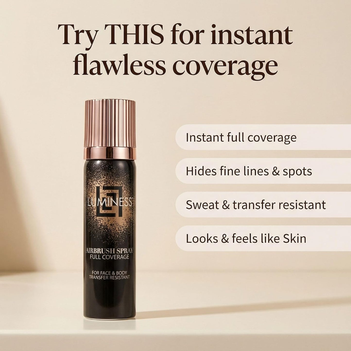 LUMINESS Airbrush Body Coverage Perfector - Waterproof Tattoo Cover Up Makeup | Full Coverage Foundation, 18-Hour Wear