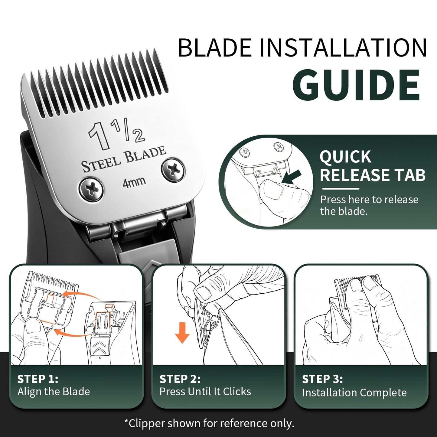 1-1/2 Clipper Blade 4mm Compatible with Oster Classic 76, Silver, 1 Pack