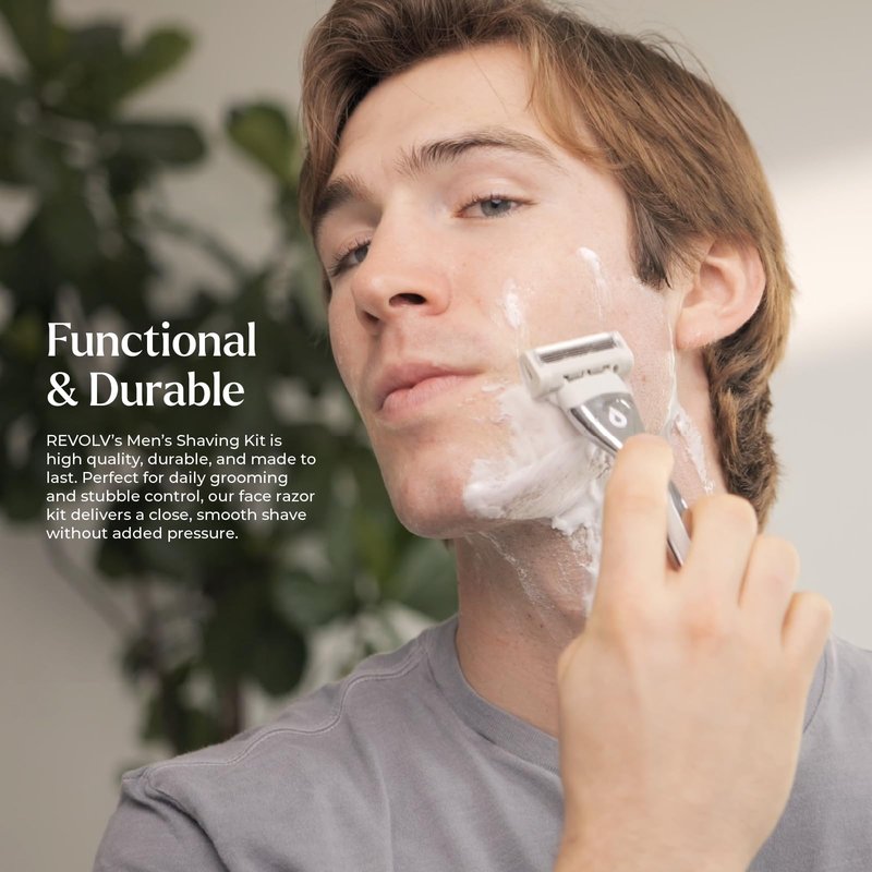 REVOLV - Men’s Razor - 1 Premium Weighted Handle + 1 Dual-Sided Cartridge - For a Closer, Smoother Shave - Safe on Sensitive Skin - Grey