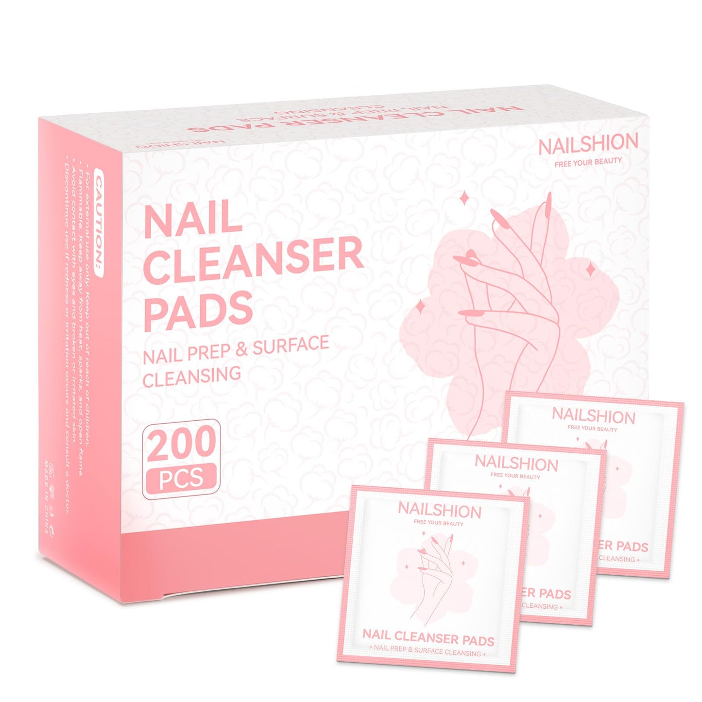 Nailshion Nail Prep Cleanser Pads, 200PCS Individually Wrapped & Lint-free