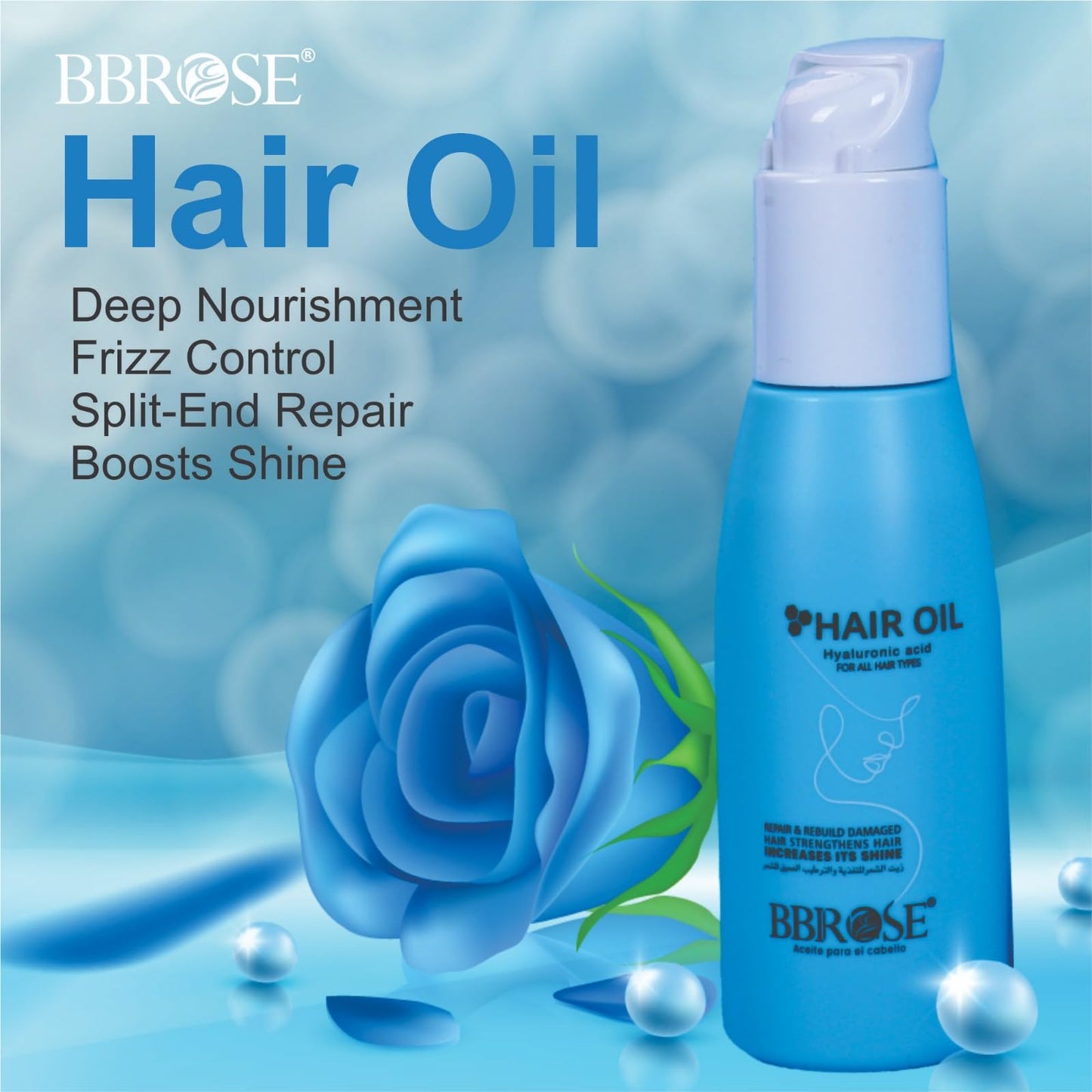 BBROSE Hair Oil with Hyaluronic Acid for All Hair Types – Deep Nourishment, Frizz & Split-End Control, Boosts Shine – 100ml