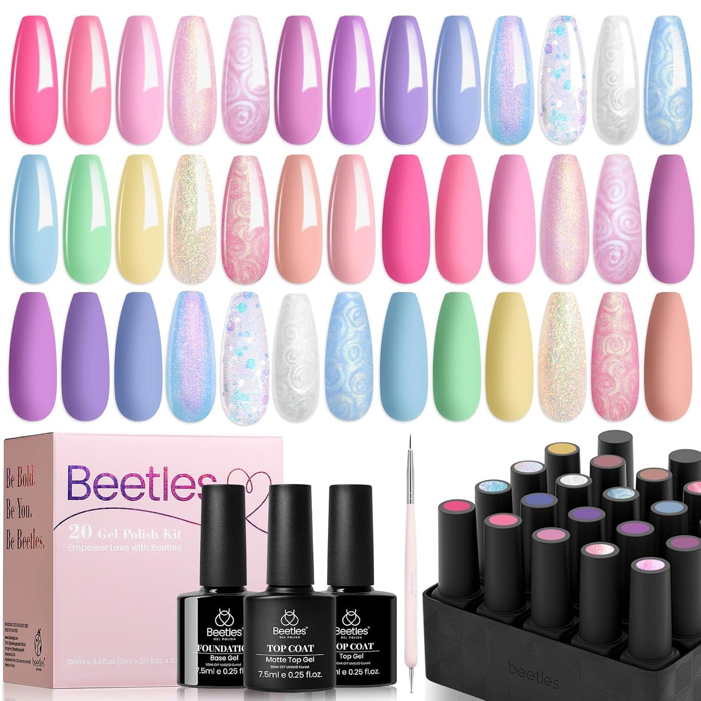 Beetles Nail Art Kit - 510pcs Gel Nail Tips & Brushes Set | Includes Rhinestones, Nail Stand & Cuticle Trimmer for Beginners