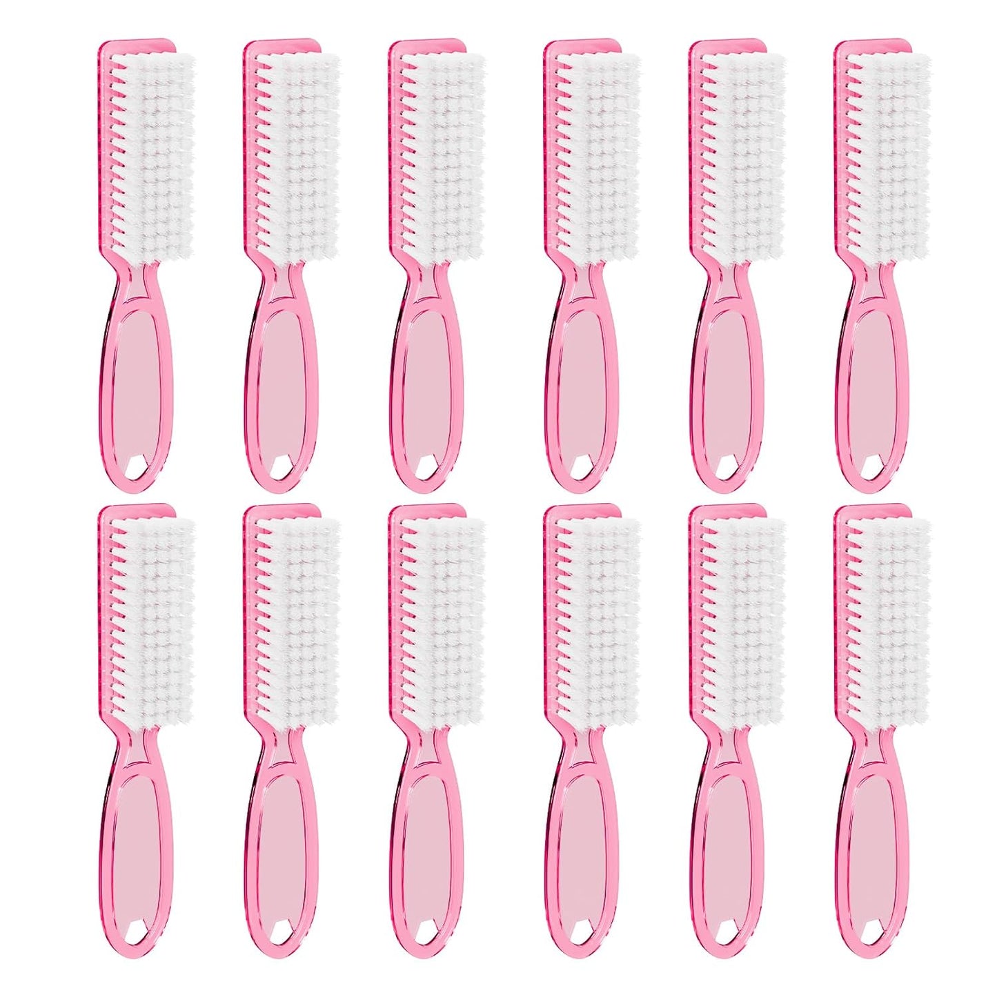 Cleaning Brushes Set - 12 Pcs Clear Pink Handle Grip for Manicure & Pedicure | Fingernail & Toenail Scrub