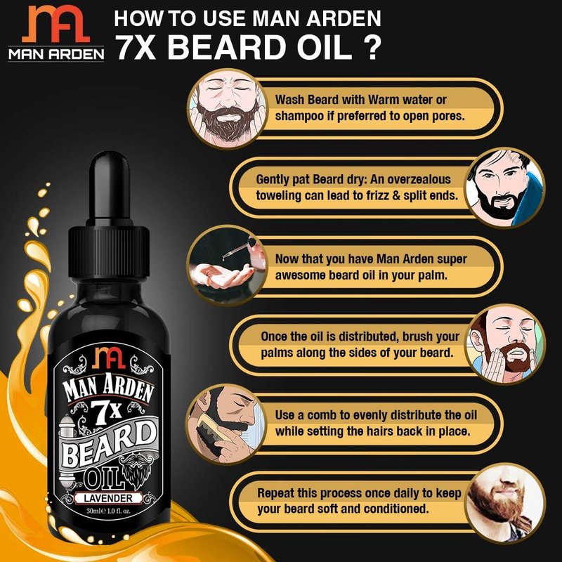 Man Arden 7X Beard Oil (Lavender) 30ml, 7 Premium Oils For Beard Growth & Nourishment