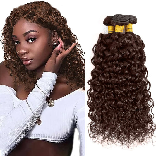 18 20 22 Inch Brown Human Hair Bundles Color #4 Water Wave Bundles Peruvian Virgin Chocolate Brown Wet And Wavy Bundle Color #4 Bundle Hair Weave