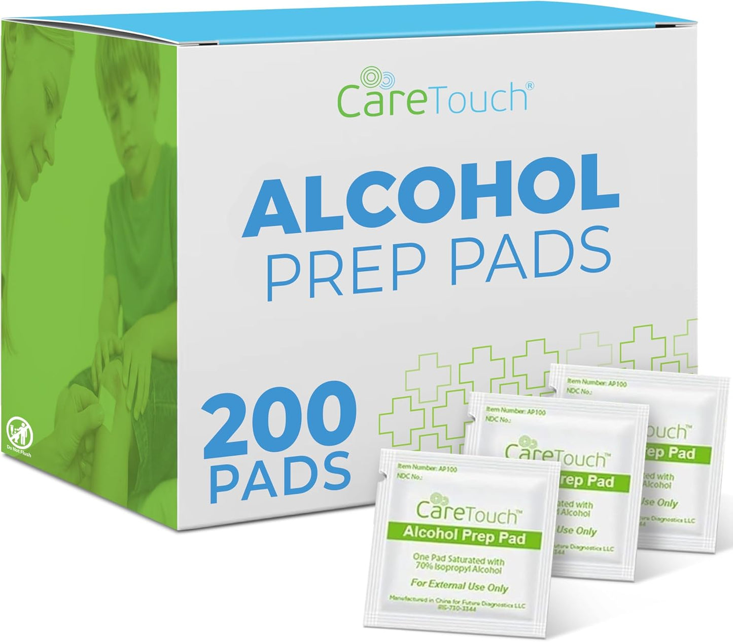 Care Touch Alcohol Wipes - Individually Wrapped 70% Isopropyl Alcohol Prep Pads | 400 Count for Home & First Aid Kits