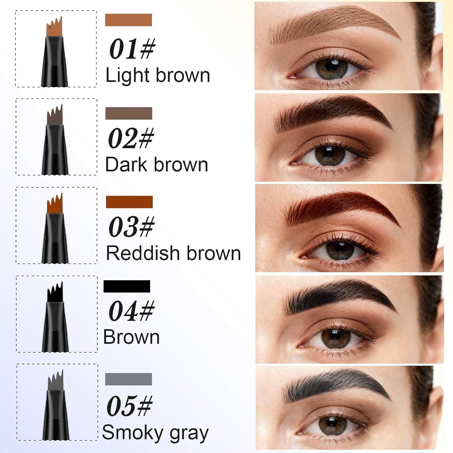 Microblading Eyebrow Pen - Waterproof 4-Tip Eyebrow Pencil for Fine Stroke Contouring | Long-Lasting Dark Brown